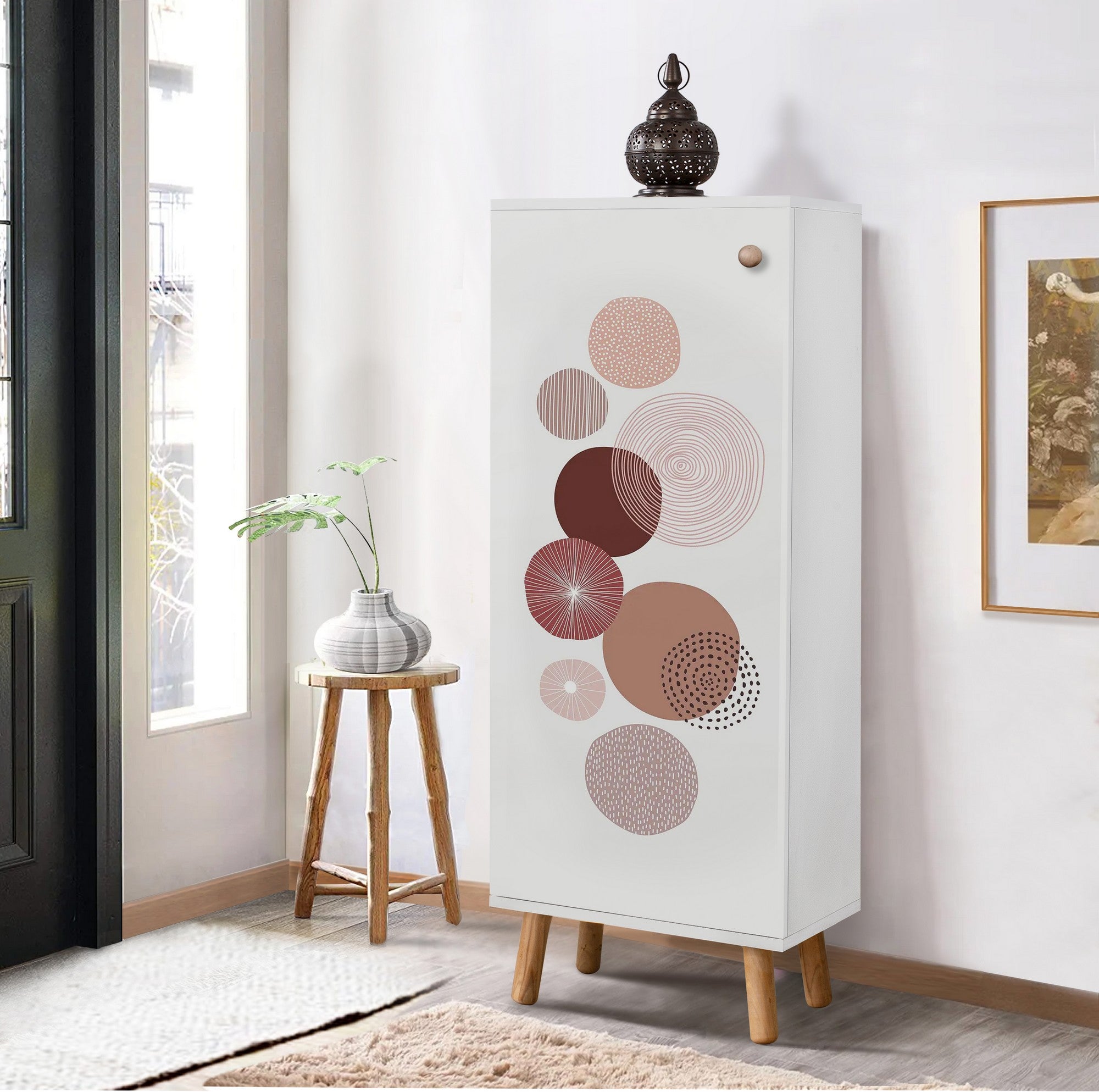Elegante sapateira branca, 50 cm L x 135 cm A x 38 cm P | 100% aglomerado revestido em melamina, pés e puxadores de madeira maciça | Solução de armazenamento elegante para qualquer entrada