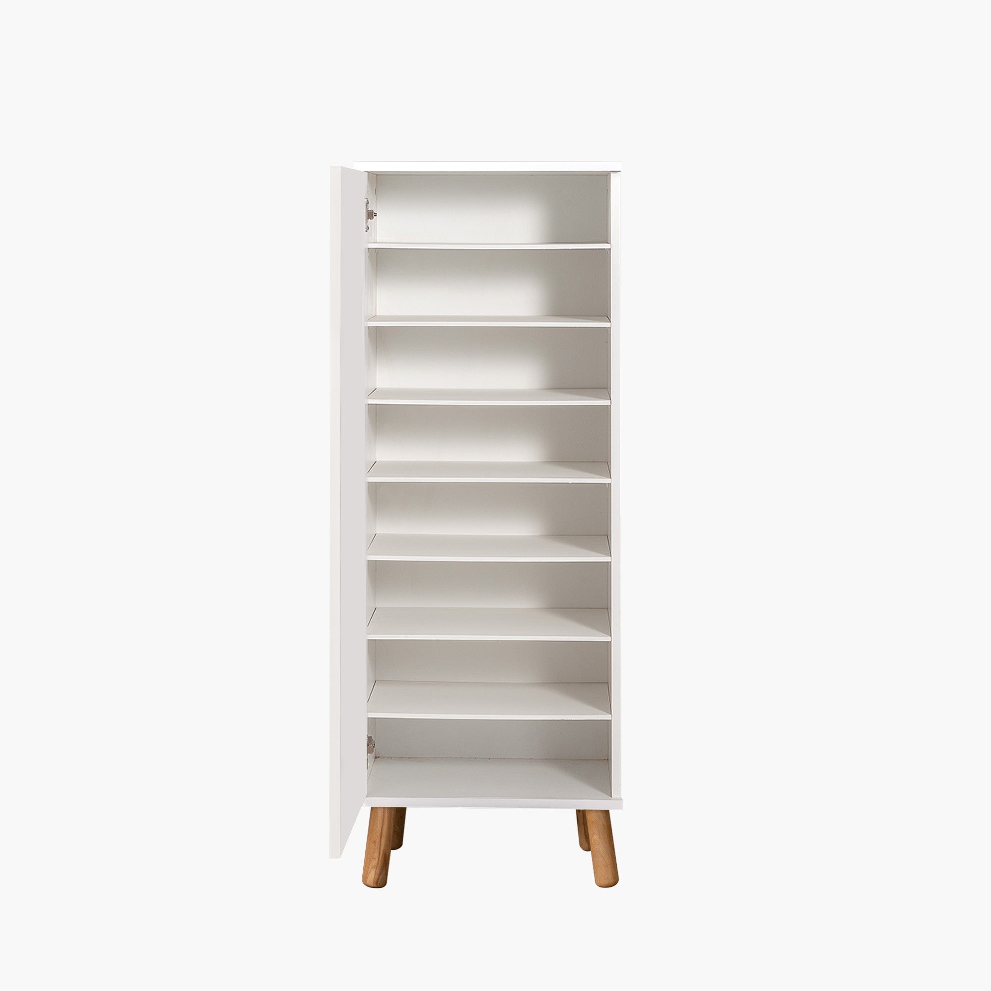 Elegante sapateira branca, 50 cm L x 135 cm A x 38 cm P | 100% aglomerado revestido em melamina, pés e puxadores de madeira maciça | Solução de armazenamento elegante para qualquer entrada