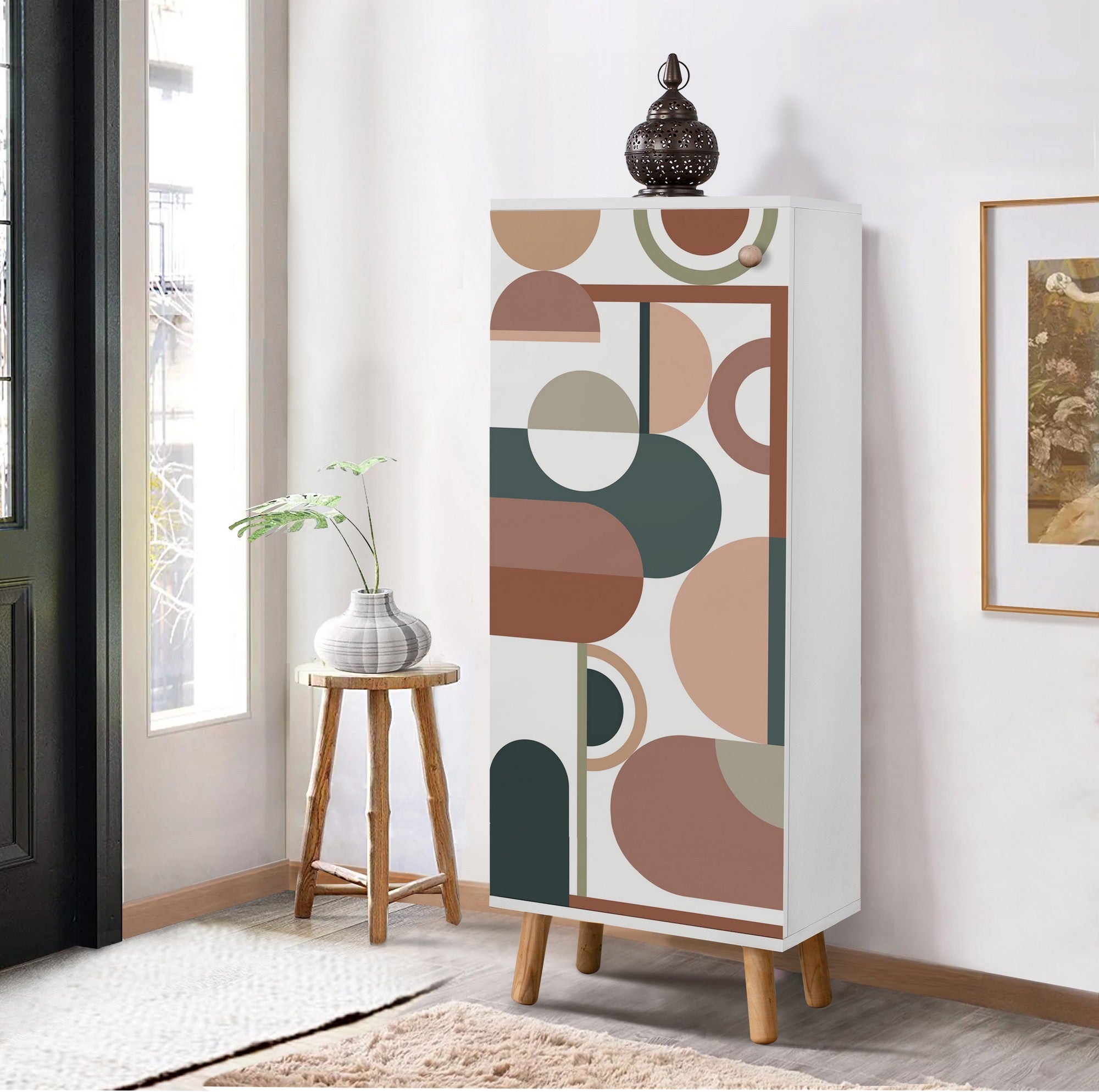 Elegante sapateira branca, 50 cm L x 135 cm A x 38 cm P | 100% aglomerado revestido em melamina, pés e puxadores de madeira maciça | Solução de armazenamento elegante para qualquer entrada