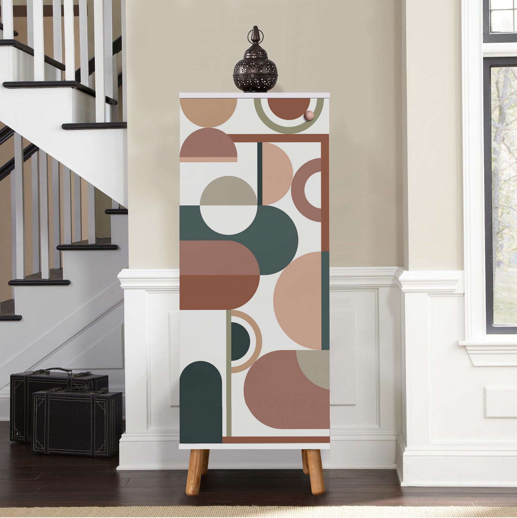 Elegante sapateira branca, 50 cm L x 135 cm A x 38 cm P | 100% aglomerado revestido em melamina, pés e puxadores de madeira maciça | Solução de armazenamento elegante para qualquer entrada