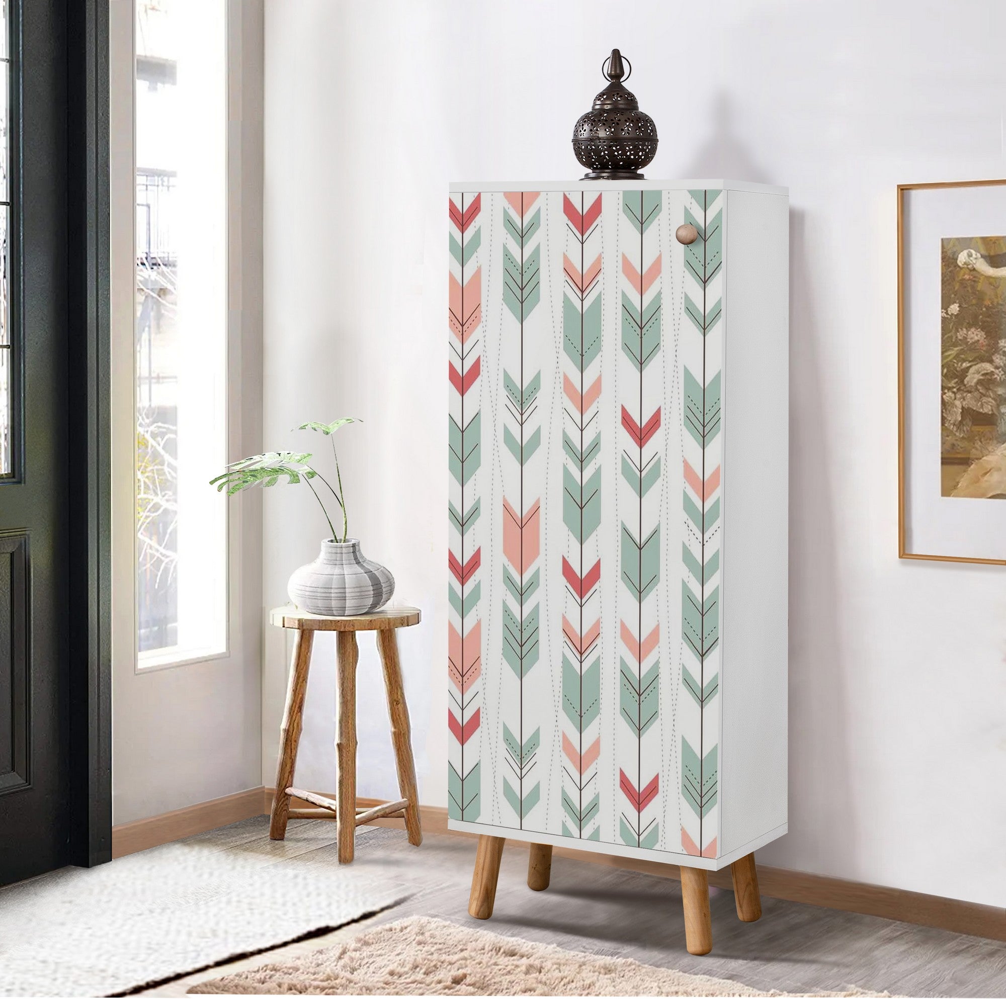 Elegante sapateira branca, 50 cm L x 135 cm A x 38 cm P | 100% aglomerado revestido em melamina, pés e puxadores de madeira maciça | Solução de armazenamento elegante para qualquer entrada