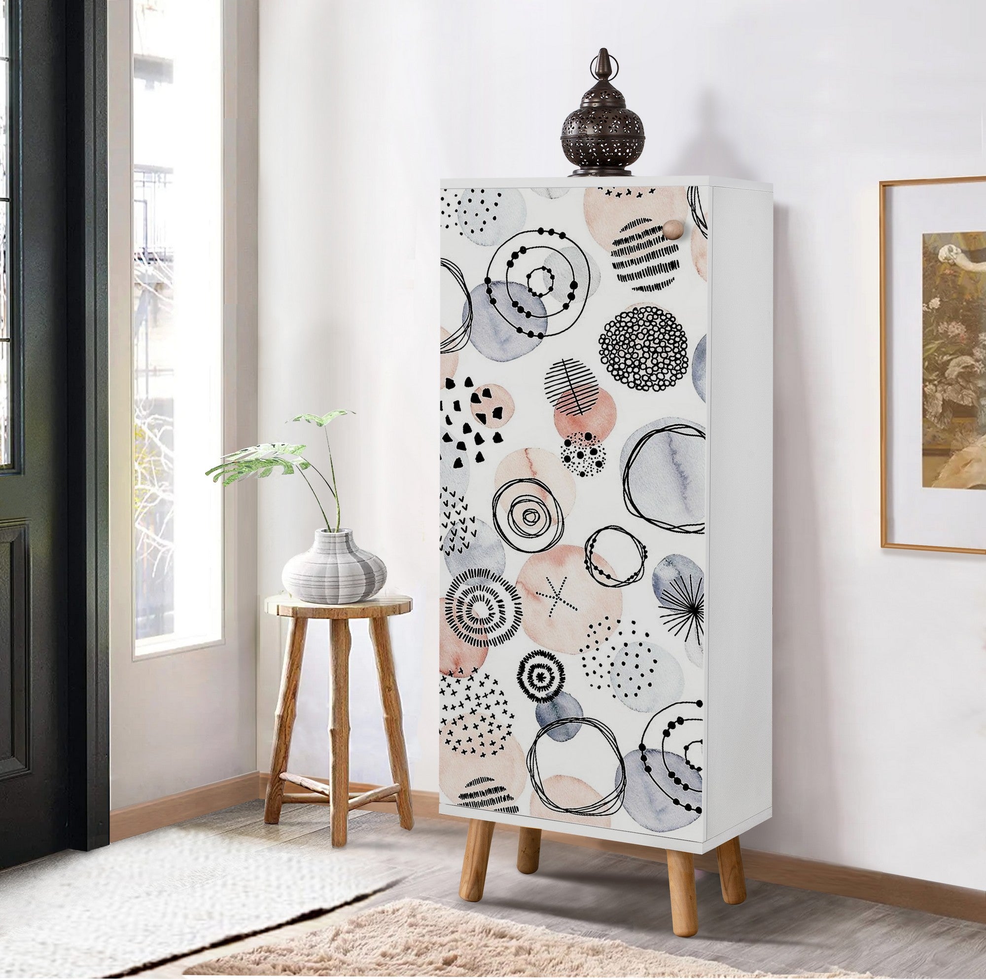 Elegante sapateira branca, 50 cm L x 135 cm A x 38 cm P | 100% aglomerado revestido em melamina, pés e puxadores de madeira maciça | Solução de armazenamento elegante para qualquer entrada