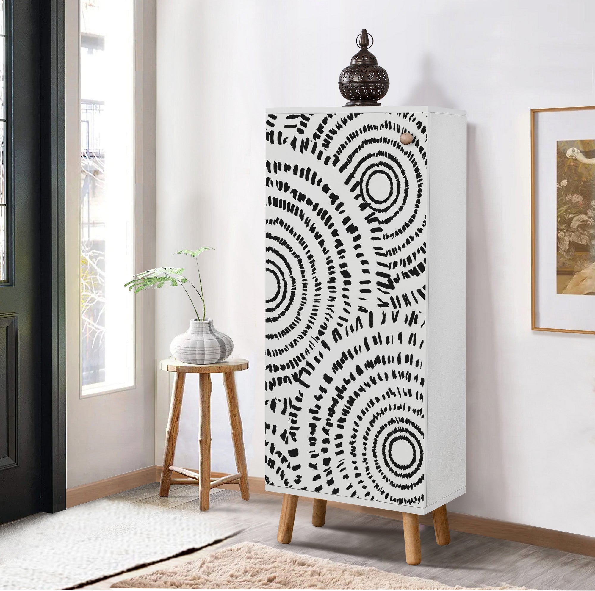 Elegante sapateira branca, 50 cm L x 135 cm A x 38 cm P | 100% aglomerado revestido em melamina, pés e puxadores de madeira maciça | Solução de armazenamento elegante para qualquer entrada