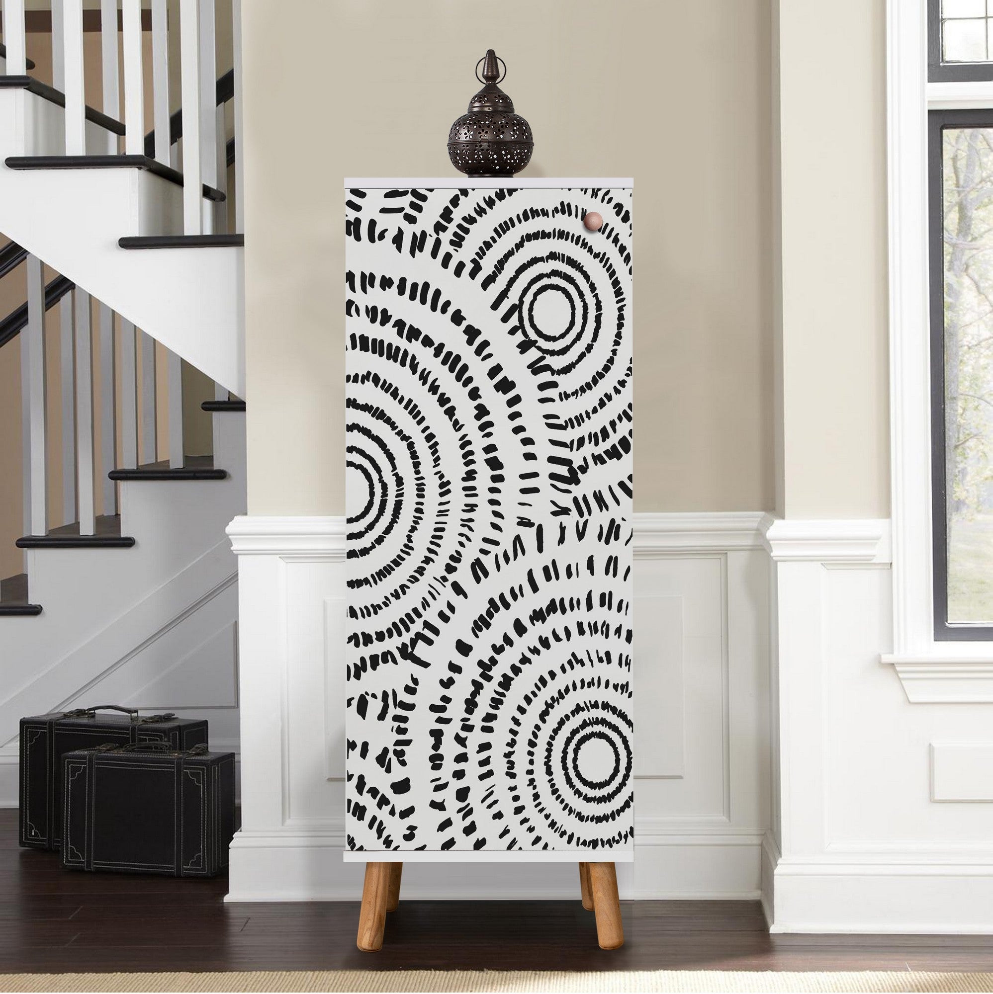 Elegante sapateira branca, 50 cm L x 135 cm A x 38 cm P | 100% aglomerado revestido em melamina, pés e puxadores de madeira maciça | Solução de armazenamento elegante para qualquer entrada