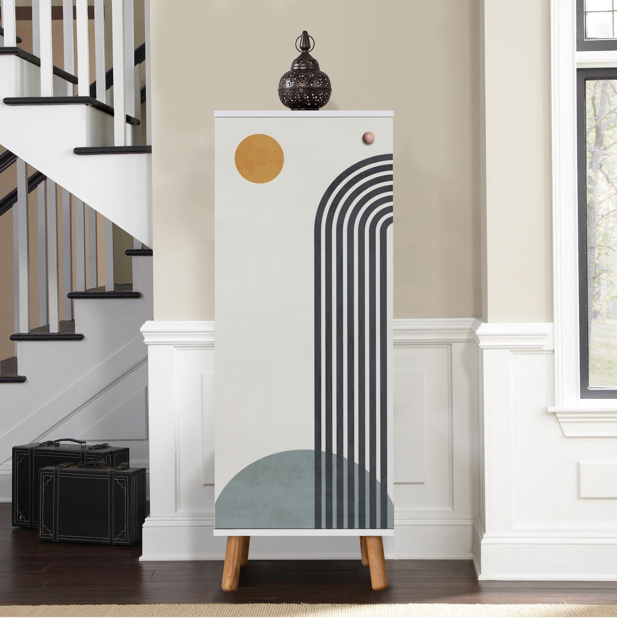 Elegante sapateira branca, 50 cm L x 135 cm A x 38 cm P | 100% aglomerado revestido em melamina, pés e puxadores de madeira maciça | Solução de armazenamento elegante para qualquer entrada