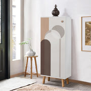 Elegante sapateira branca, 50 cm L x 135 cm A x 38 cm P | 100% aglomerado revestido em melamina, pés e puxadores de madeira maciça | Solução de armazenamento elegante para qualquer entrada