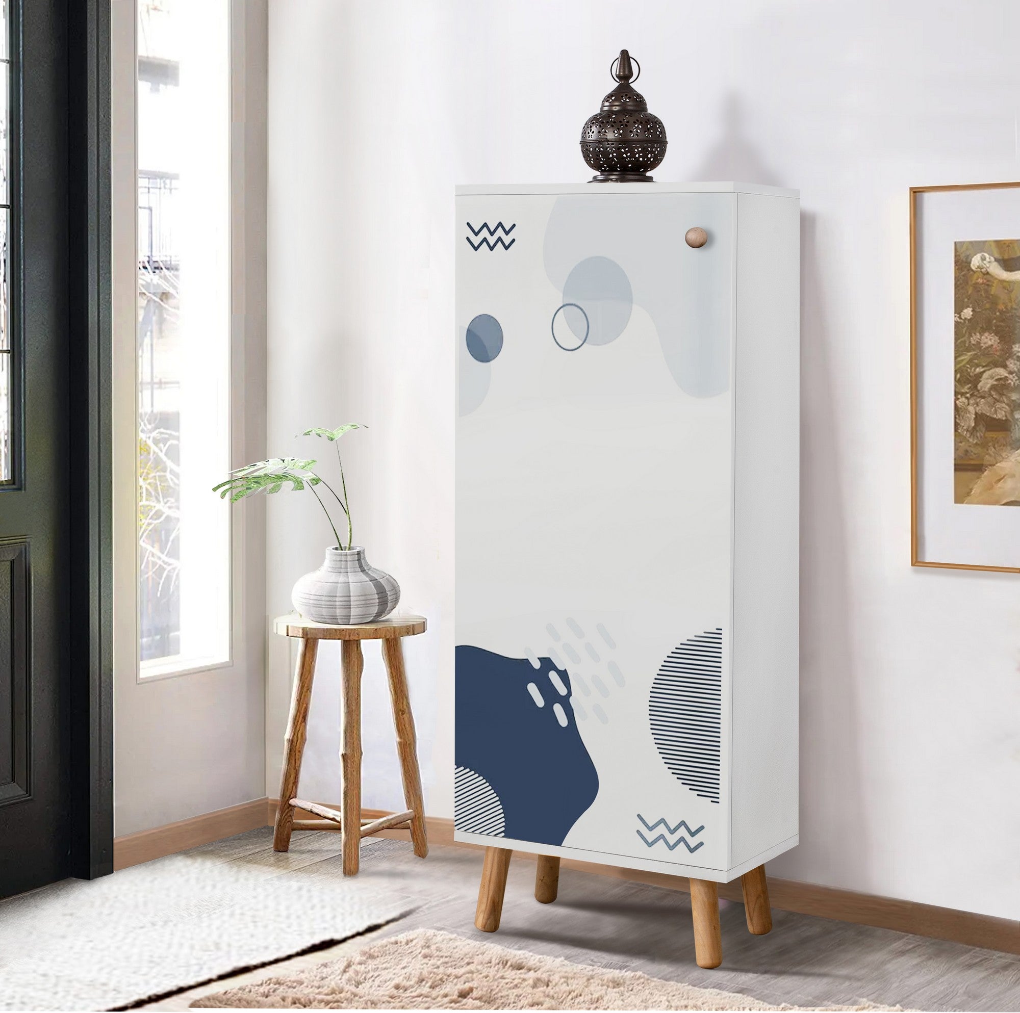 Elegante sapateira branca, 50 cm L x 135 cm A x 38 cm P | 100% aglomerado revestido em melamina, pés e puxadores de madeira maciça | Solução de armazenamento elegante para qualquer entrada
