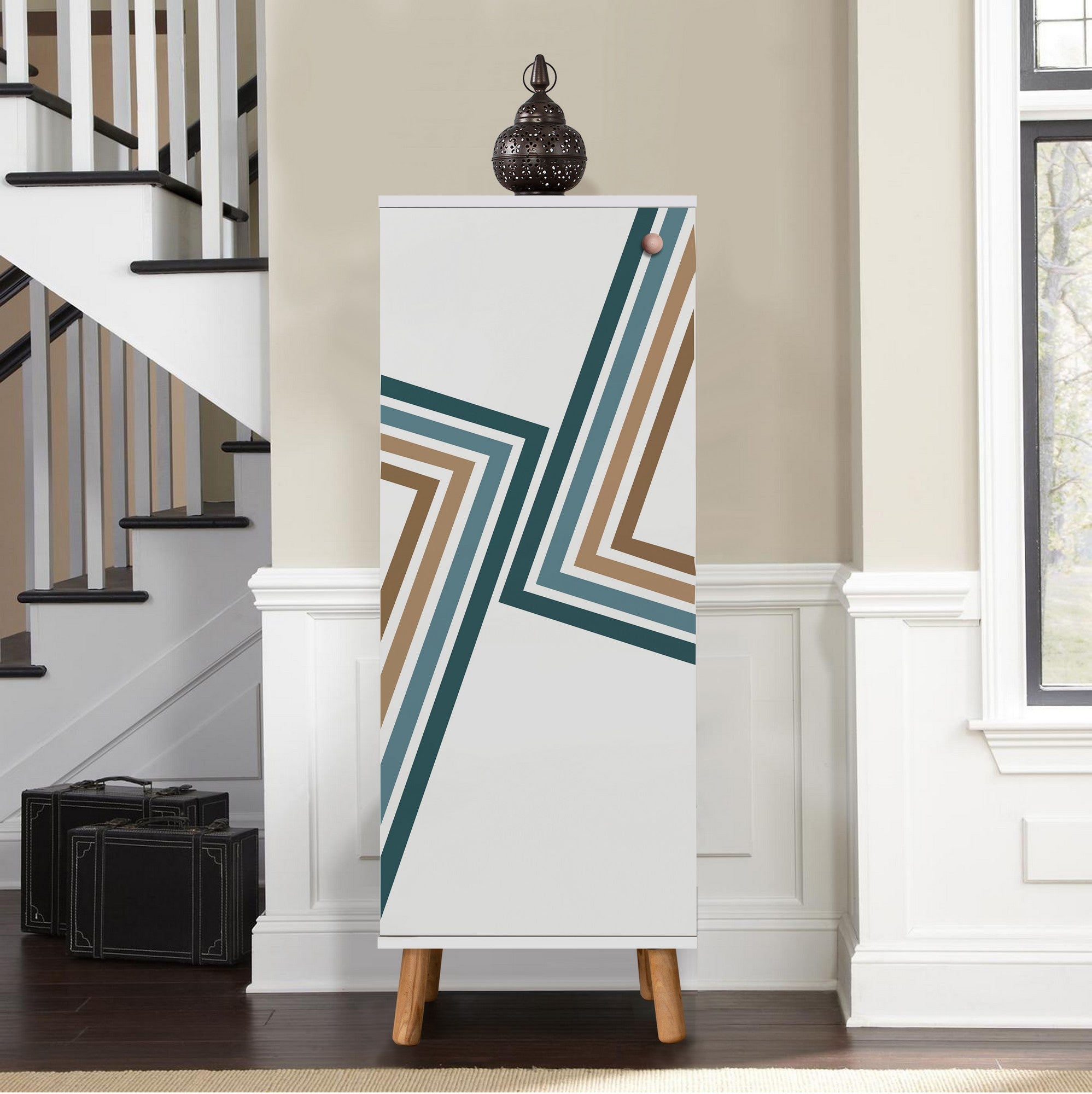 Elegante sapateira branca, 50 cm L x 135 cm A x 38 cm P | 100% aglomerado revestido em melamina, pés e puxadores de madeira maciça | Solução de armazenamento elegante para qualquer entrada