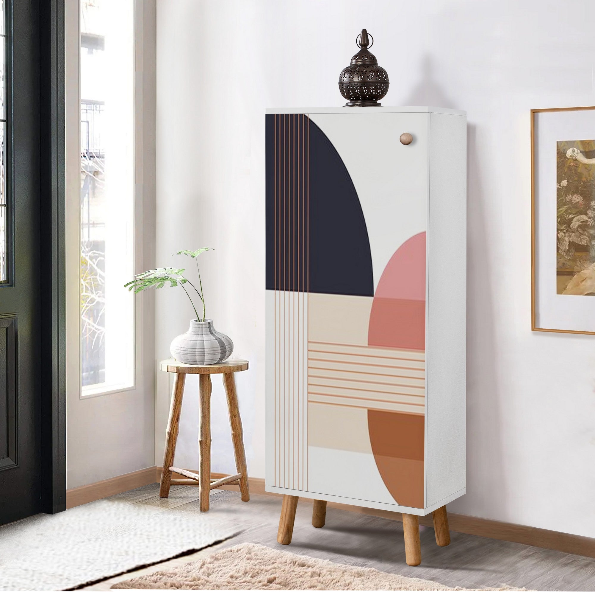 Elegante sapateira branca, 50 cm L x 135 cm A x 38 cm P | 100% aglomerado revestido em melamina, pés e puxadores de madeira maciça | Solução de armazenamento elegante para qualquer entrada