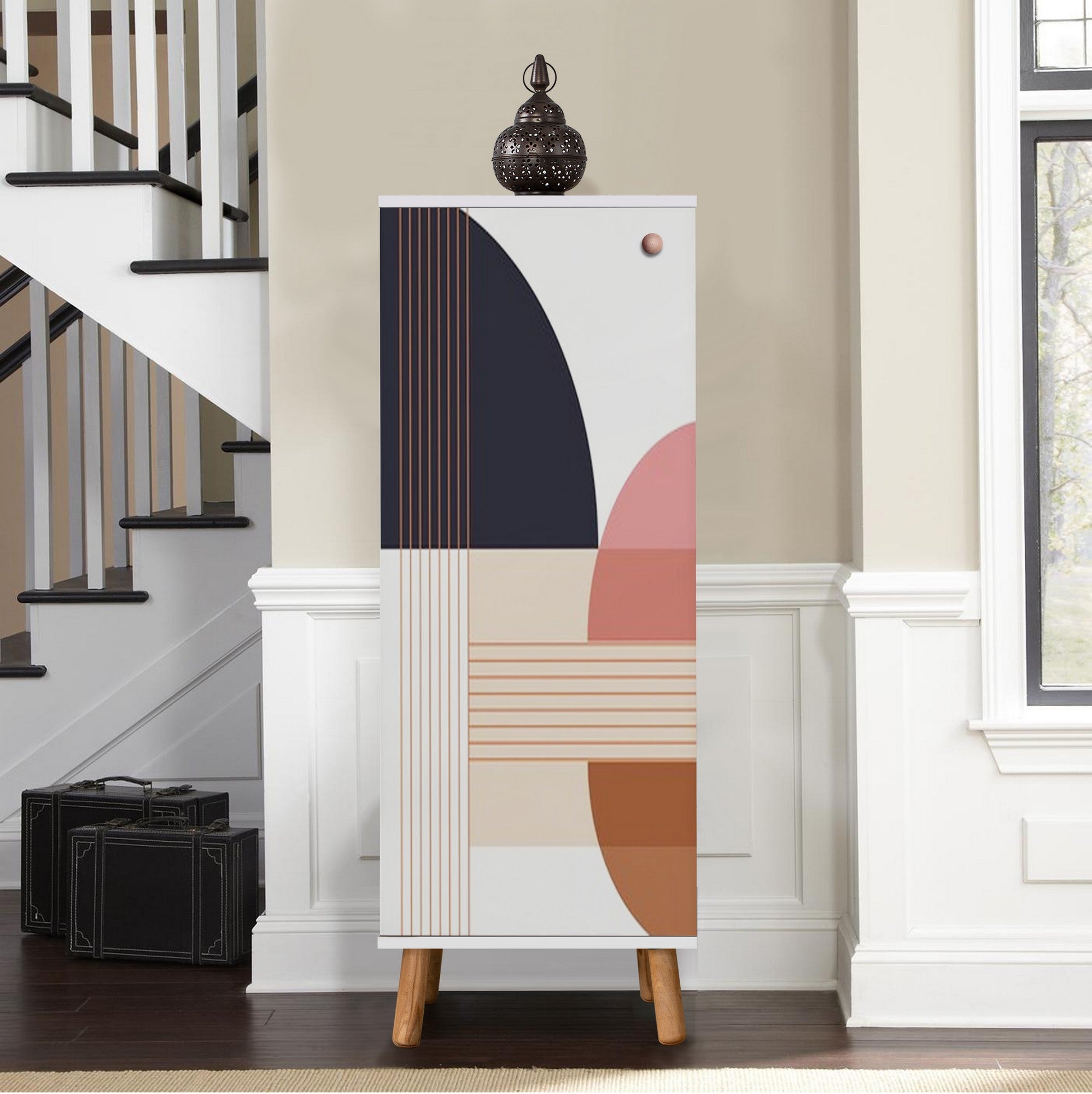Elegante sapateira branca, 50 cm L x 135 cm A x 38 cm P | 100% aglomerado revestido em melamina, pés e puxadores de madeira maciça | Solução de armazenamento elegante para qualquer entrada