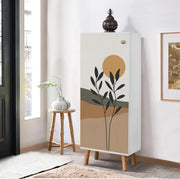 Elegante sapateira branca, 50 cm L x 135 cm A x 38 cm P | 100% aglomerado revestido em melamina, pés e puxadores de madeira maciça | Solução de armazenamento elegante para qualquer entrada