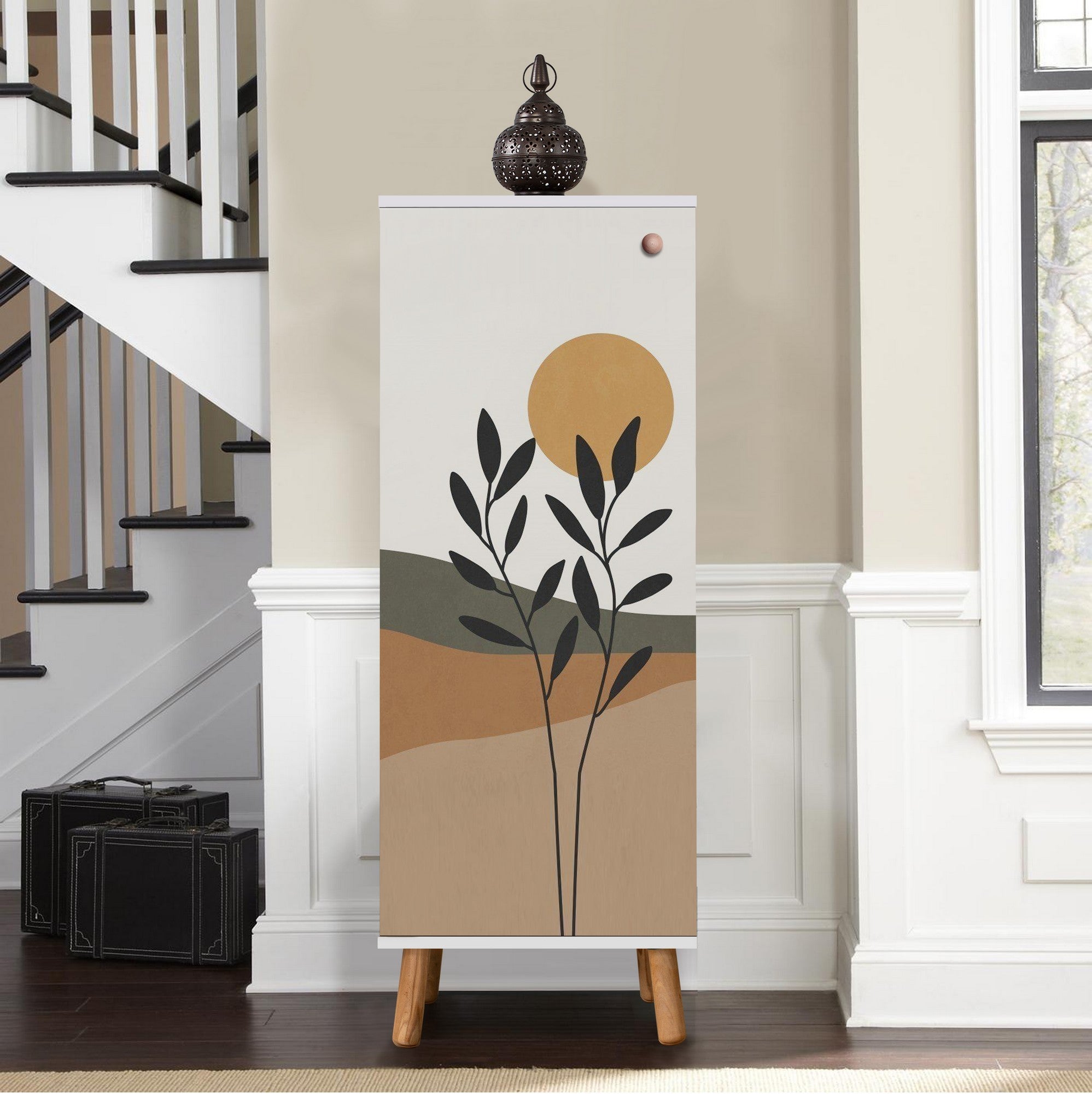 Elegante sapateira branca, 50 cm L x 135 cm A x 38 cm P | 100% aglomerado revestido em melamina, pés e puxadores de madeira maciça | Solução de armazenamento elegante para qualquer entrada