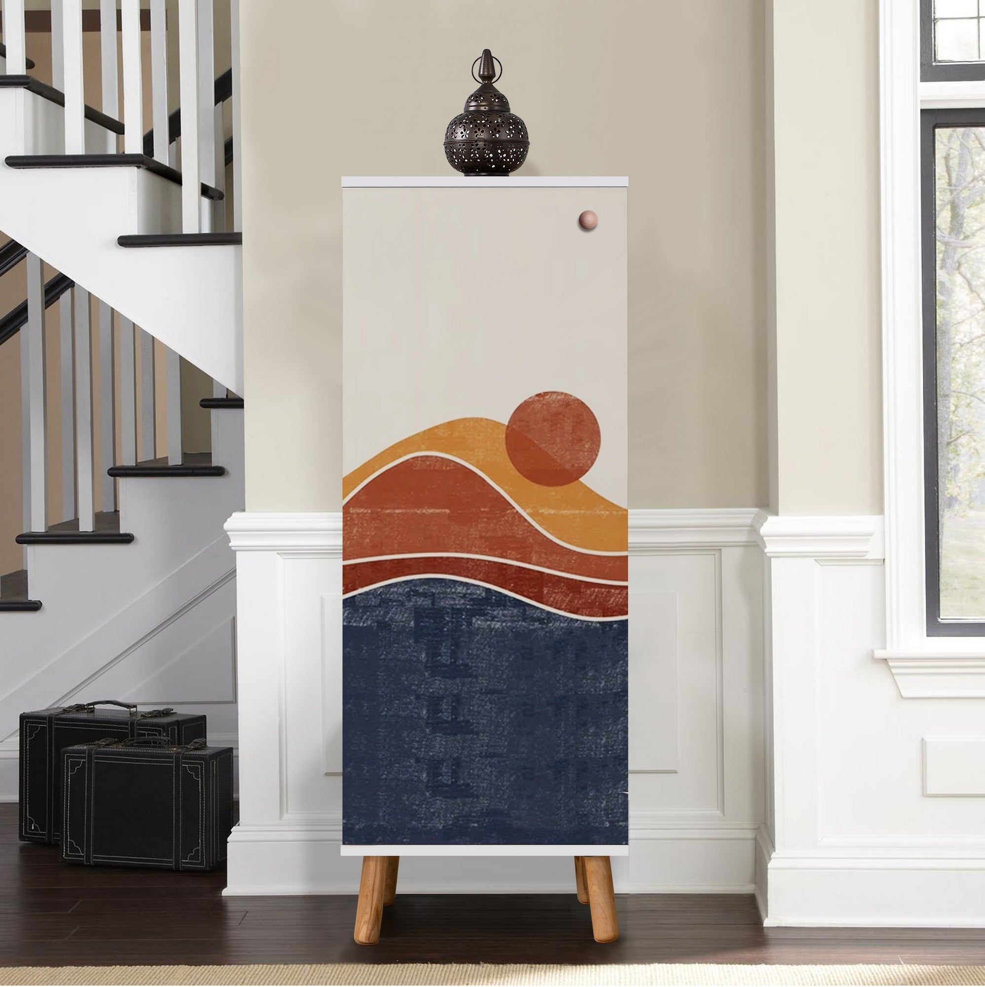 Elegante sapateira branca, 50 cm L x 135 cm A x 38 cm P | 100% aglomerado revestido em melamina, pés e puxadores de madeira maciça | Solução de armazenamento elegante para qualquer entrada