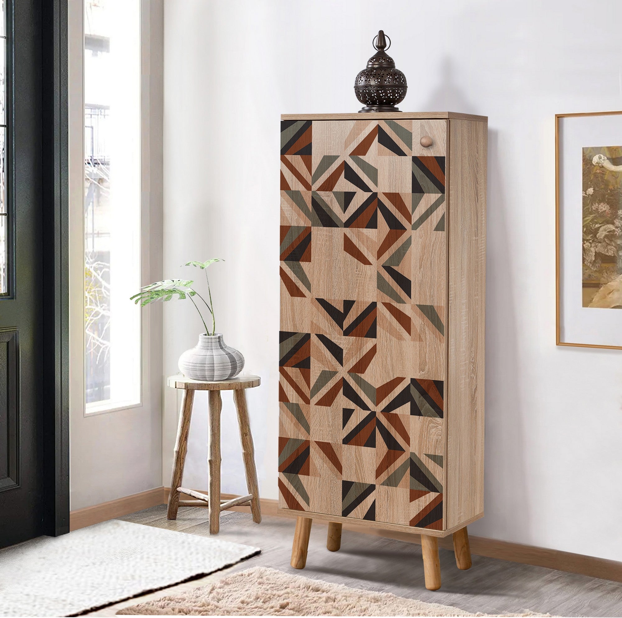 Sapateira estilosa, cor Sonomo, 50 x 135 x 38 cm | Aglomerado 100% revestido em melamina, pés e puxadores de madeira maciça | Revestimento UV durável, amplo espaço de armazenamento