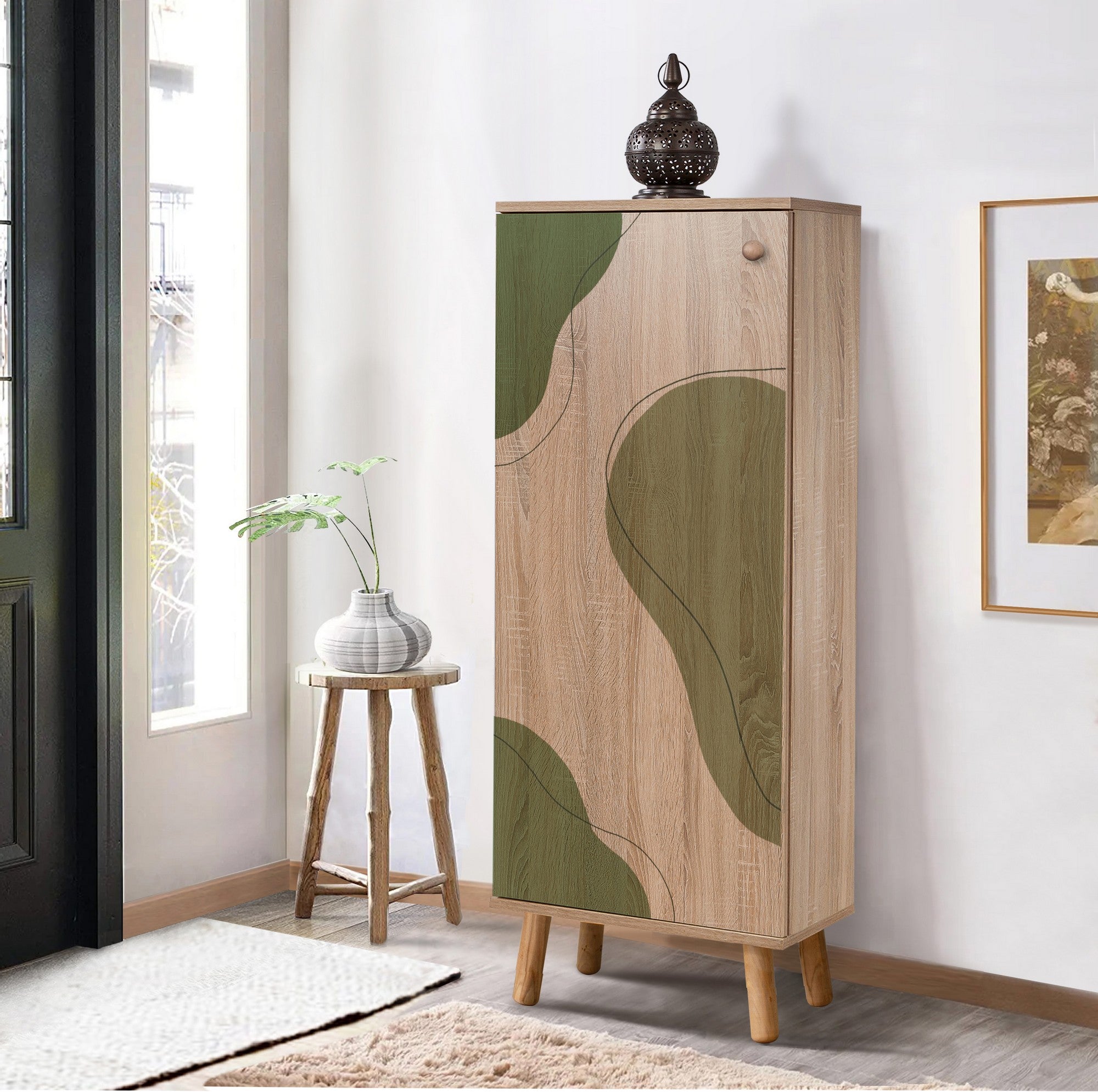 Sapateira estilosa, cor Sonomo, 50 x 135 x 38 cm | Aglomerado 100% revestido em melamina, pés e puxadores de madeira maciça | Revestimento UV durável, amplo espaço de armazenamento
