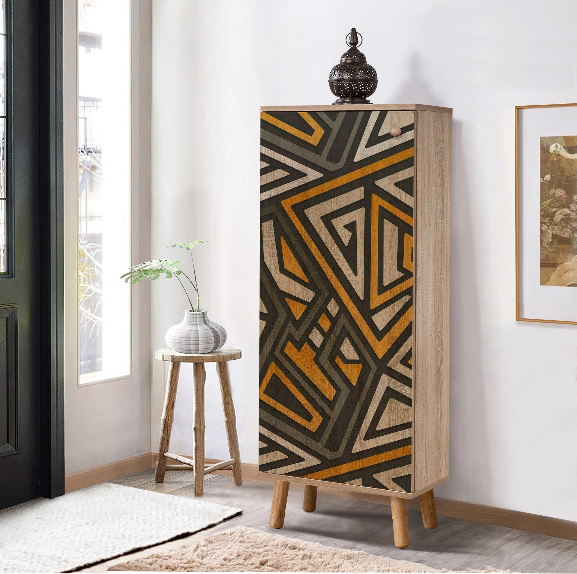 Sapateira estilosa, cor Sonomo, 50 x 135 x 38 cm | Aglomerado 100% revestido em melamina, pés e puxadores de madeira maciça | Revestimento UV durável, amplo espaço de armazenamento