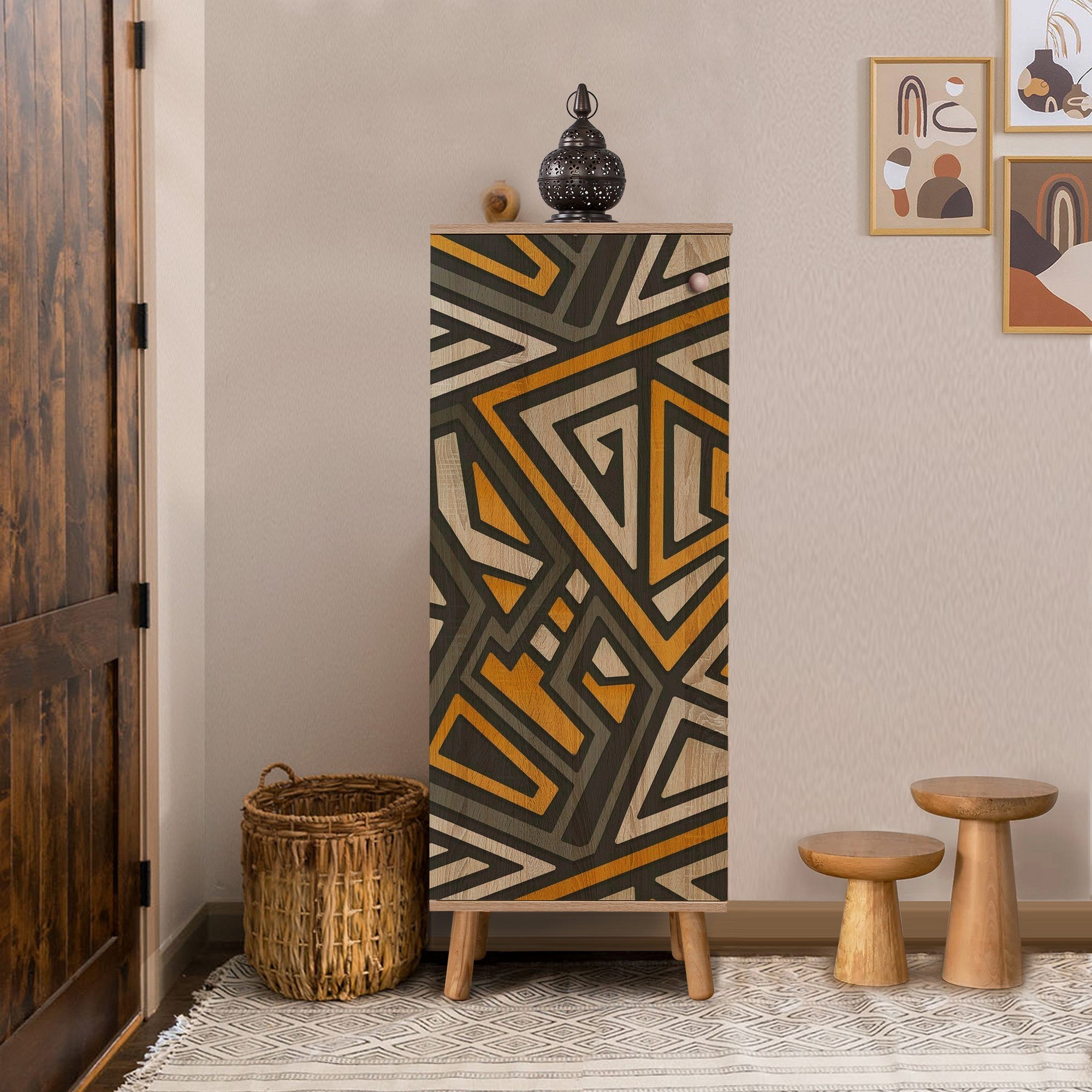 Sapateira estilosa, cor Sonomo, 50 x 135 x 38 cm | Aglomerado 100% revestido em melamina, pés e puxadores de madeira maciça | Revestimento UV durável, amplo espaço de armazenamento