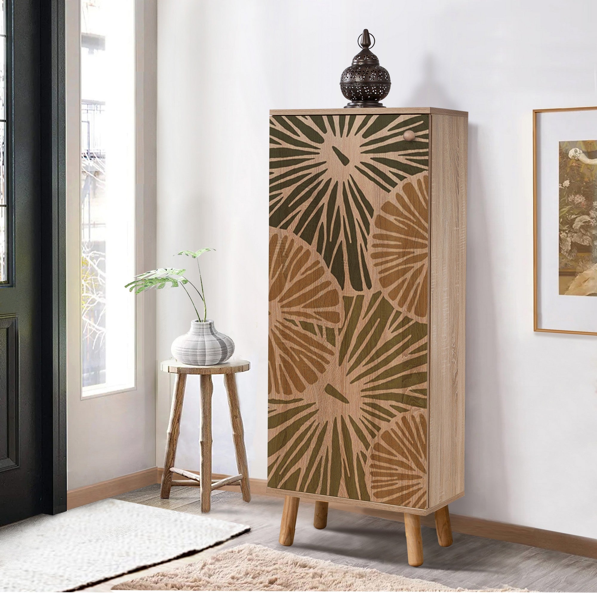 Sapateira estilosa, cor Sonomo, 50 x 135 x 38 cm | Aglomerado 100% revestido em melamina, pés e puxadores de madeira maciça | Revestimento UV durável, amplo espaço de armazenamento