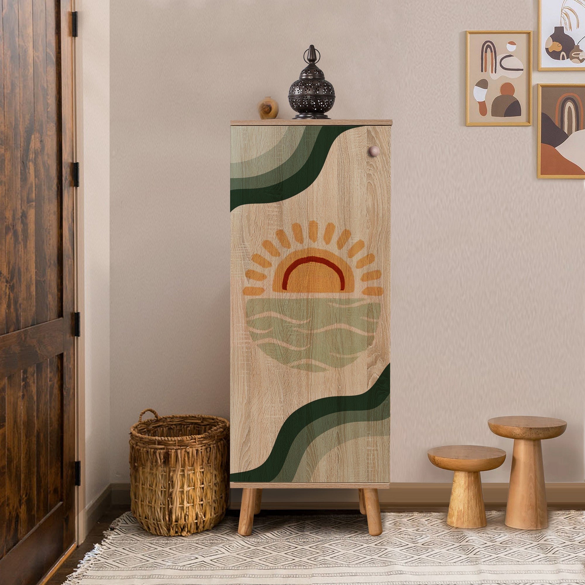 Sapateira estilosa, cor Sonomo, 50 x 135 x 38 cm | Aglomerado 100% revestido em melamina, pés e puxadores de madeira maciça | Revestimento UV durável, amplo espaço de armazenamento