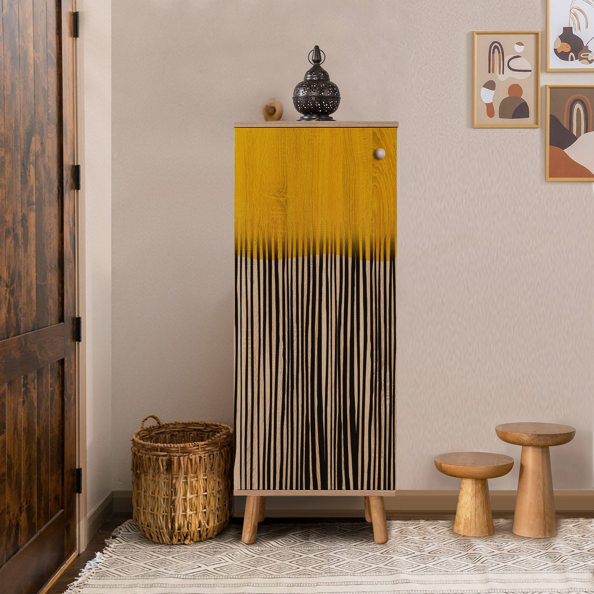 Sapateira estilosa, cor Sonomo, 50 x 135 x 38 cm | Aglomerado 100% revestido em melamina, pés e puxadores de madeira maciça | Revestimento UV durável, amplo espaço de armazenamento