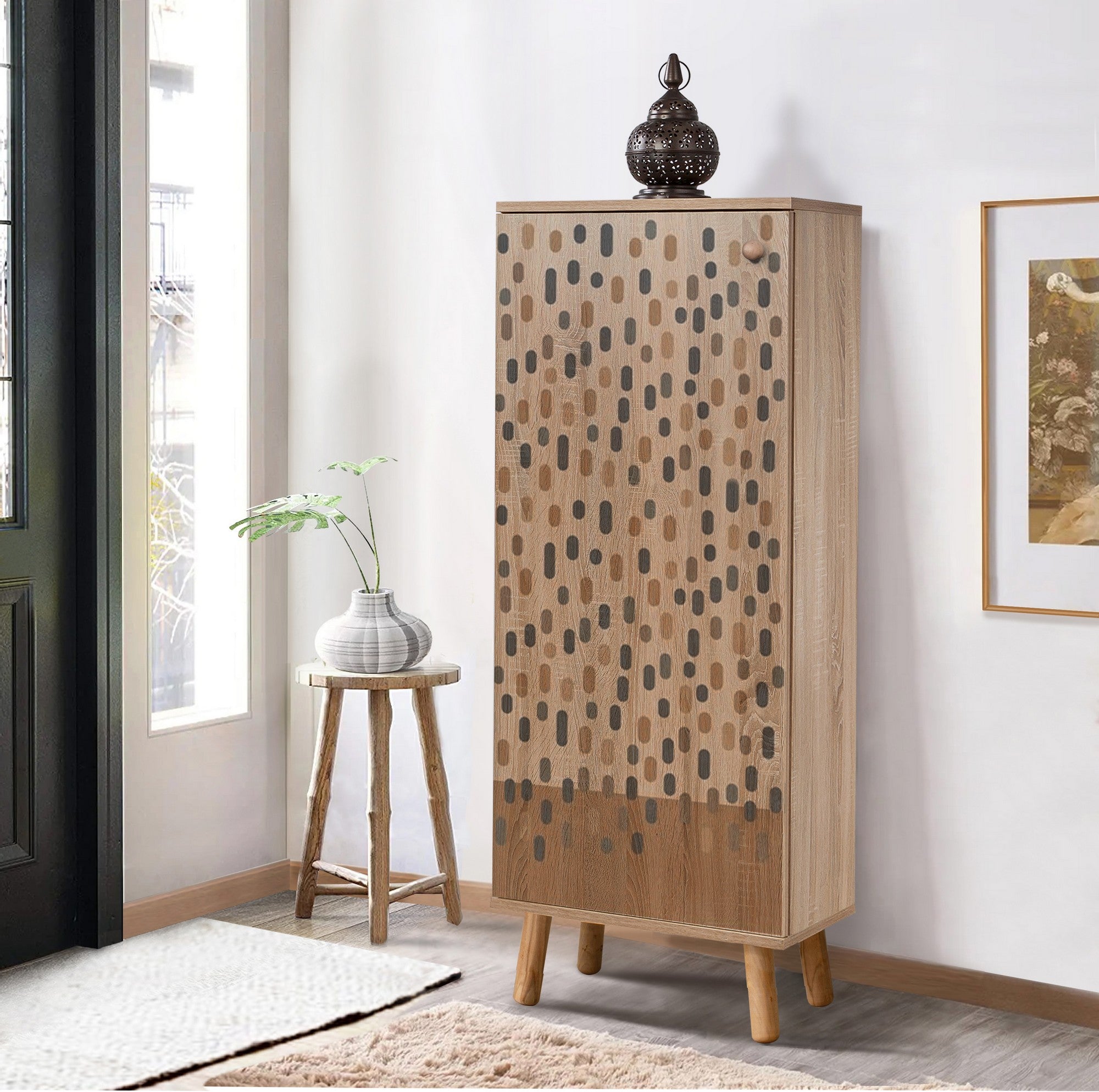 Sapateira estilosa, cor Sonomo, 50 x 135 x 38 cm | Aglomerado 100% revestido em melamina, pés e puxadores de madeira maciça | Revestimento UV durável, amplo espaço de armazenamento