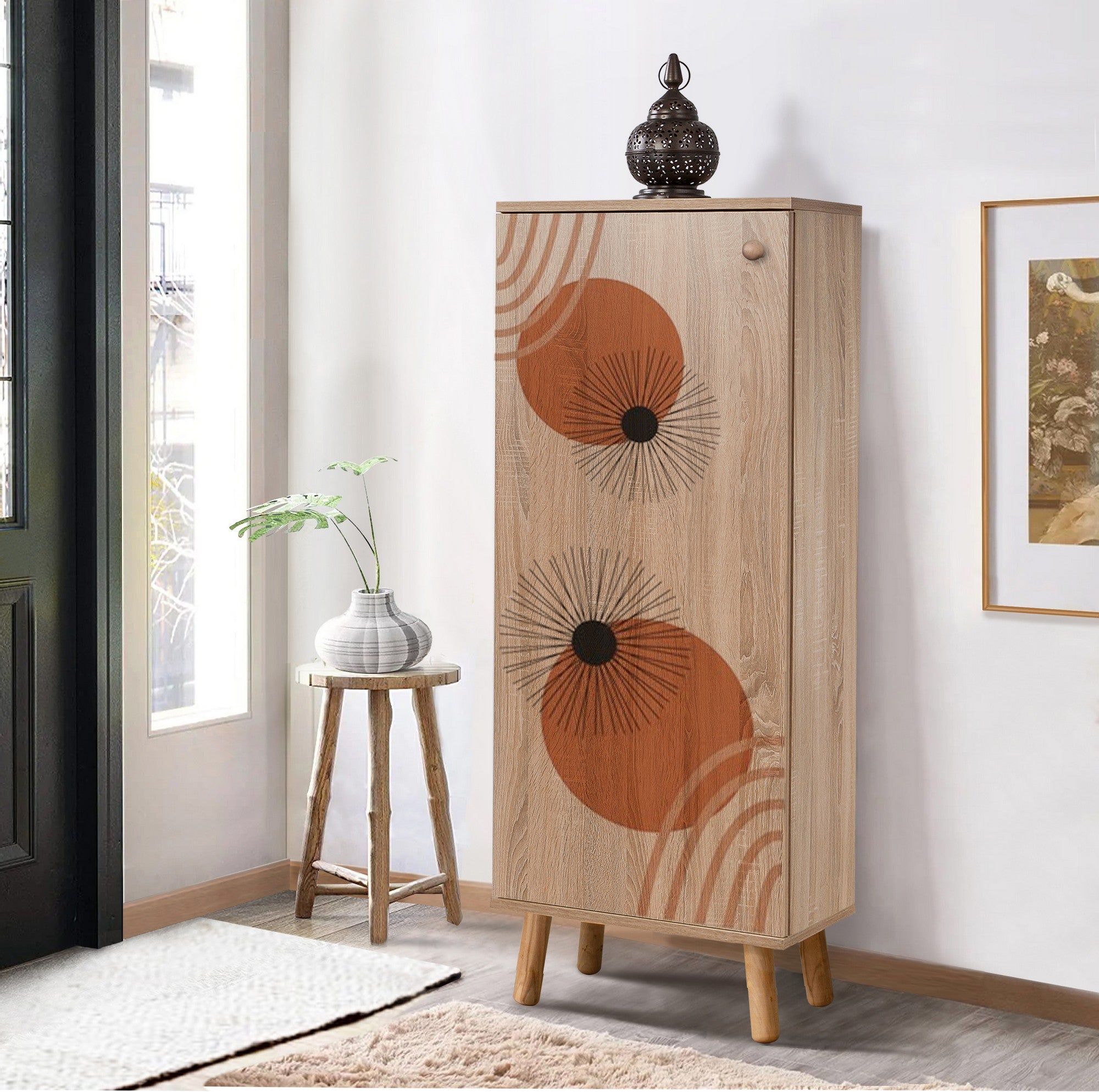 Sapateira estilosa, cor Sonomo, 50 x 135 x 38 cm | Aglomerado 100% revestido em melamina, pés e puxadores de madeira maciça | Revestimento UV durável, amplo espaço de armazenamento