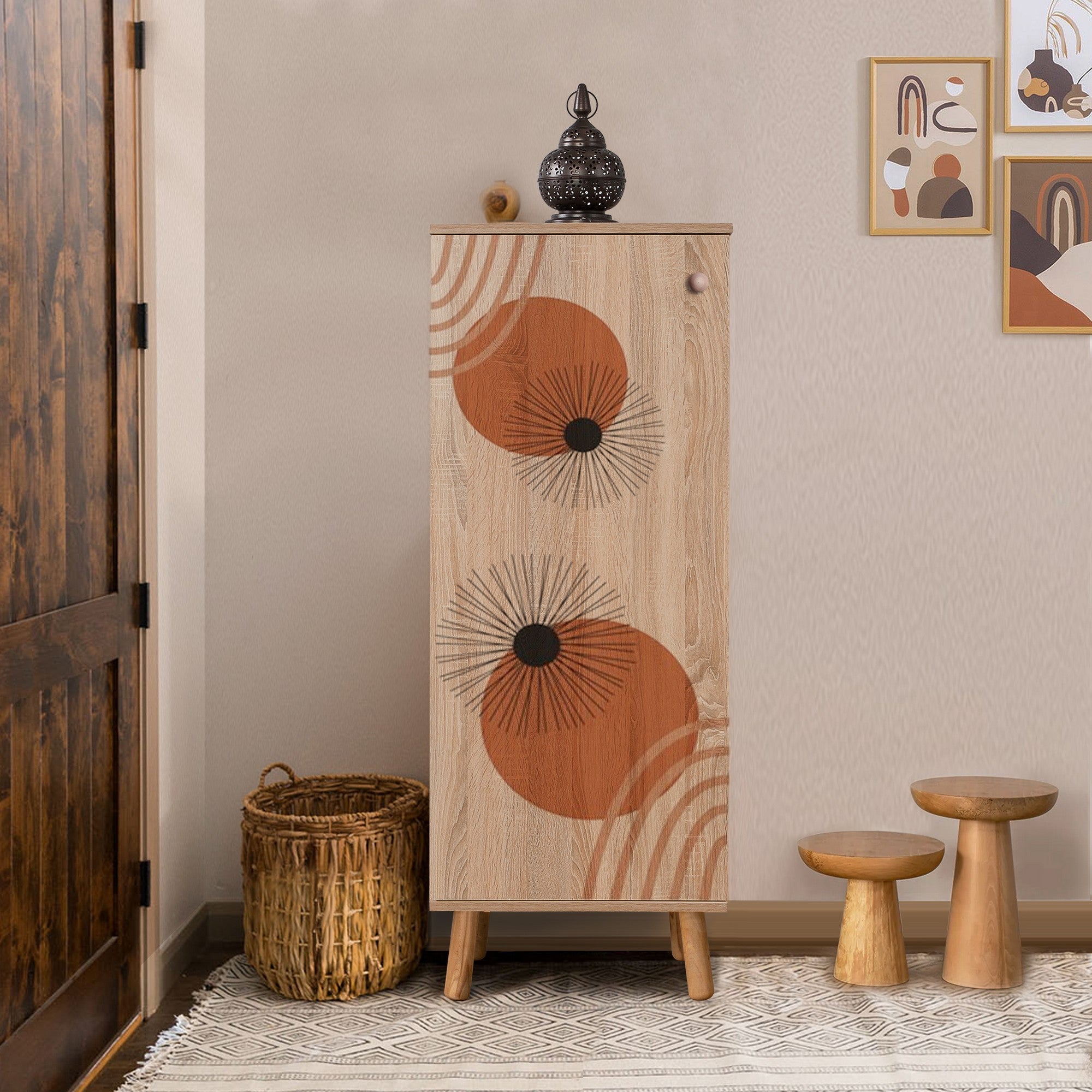 Sapateira estilosa, cor Sonomo, 50 x 135 x 38 cm | Aglomerado 100% revestido em melamina, pés e puxadores de madeira maciça | Revestimento UV durável, amplo espaço de armazenamento