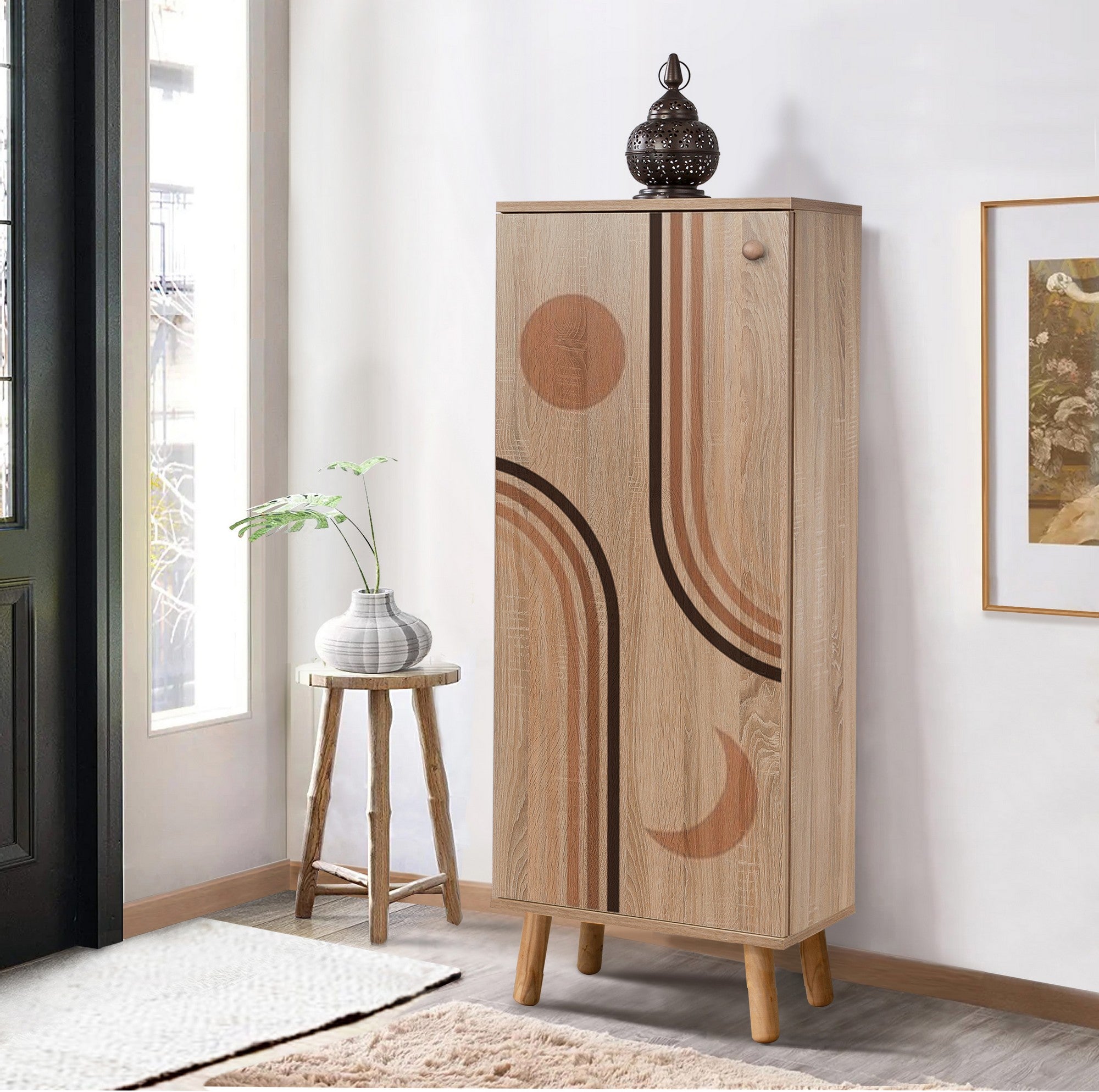 Sapateira estilosa, cor Sonomo, 50 x 135 x 38 cm | Aglomerado 100% revestido em melamina, pés e puxadores de madeira maciça | Revestimento UV durável, amplo espaço de armazenamento