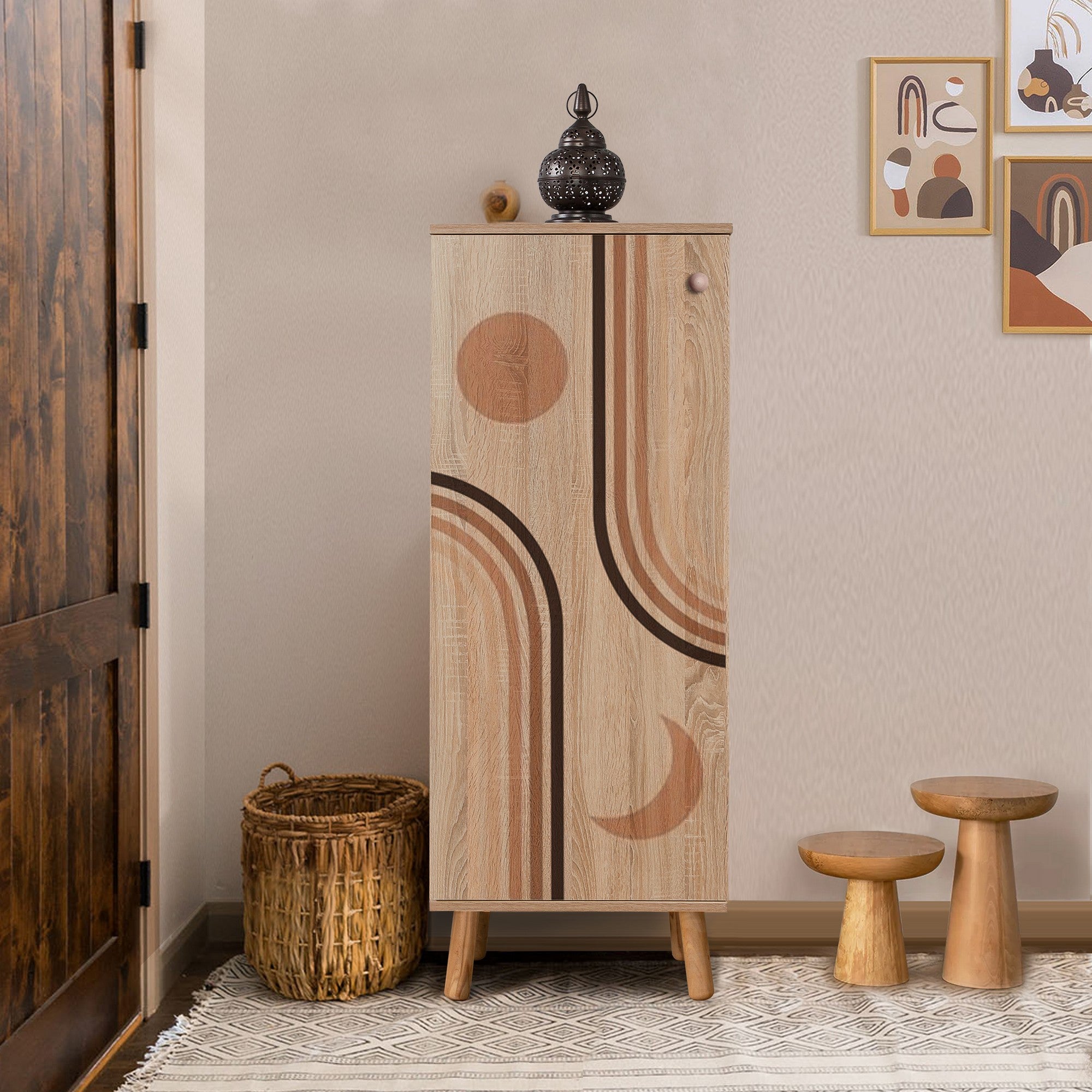 Sapateira estilosa, cor Sonomo, 50 x 135 x 38 cm | Aglomerado 100% revestido em melamina, pés e puxadores de madeira maciça | Revestimento UV durável, amplo espaço de armazenamento