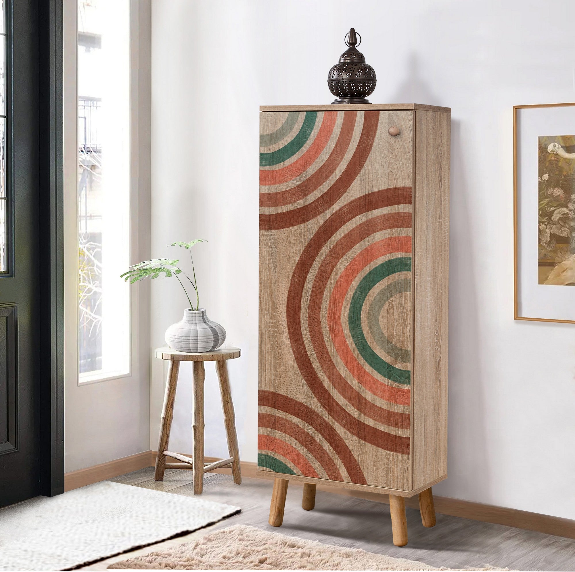 Sapateira estilosa, cor Sonomo, 50 x 135 x 38 cm | Aglomerado 100% revestido em melamina, pés e puxadores de madeira maciça | Revestimento UV durável, amplo espaço de armazenamento