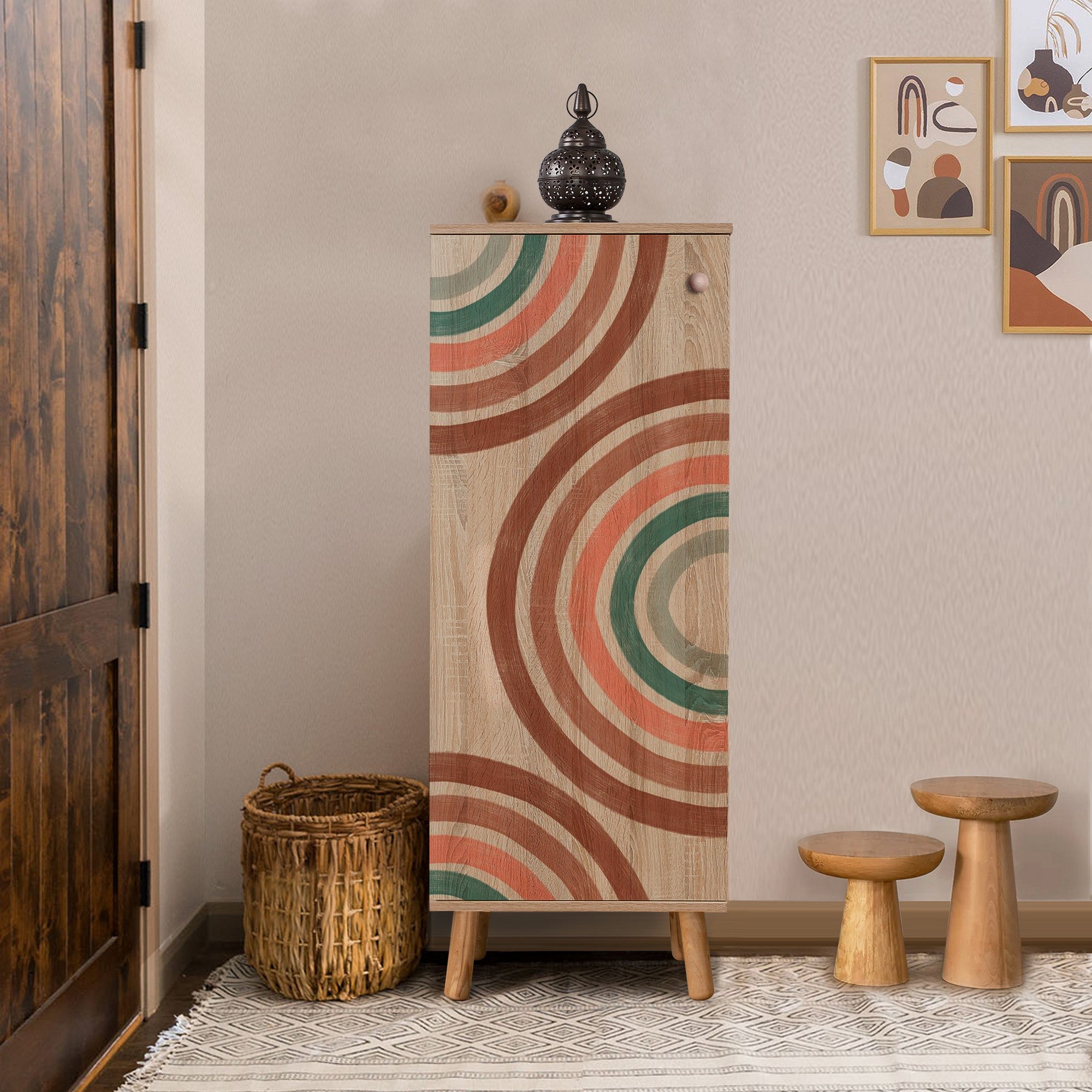 Sapateira estilosa, cor Sonomo, 50 x 135 x 38 cm | Aglomerado 100% revestido em melamina, pés e puxadores de madeira maciça | Revestimento UV durável, amplo espaço de armazenamento