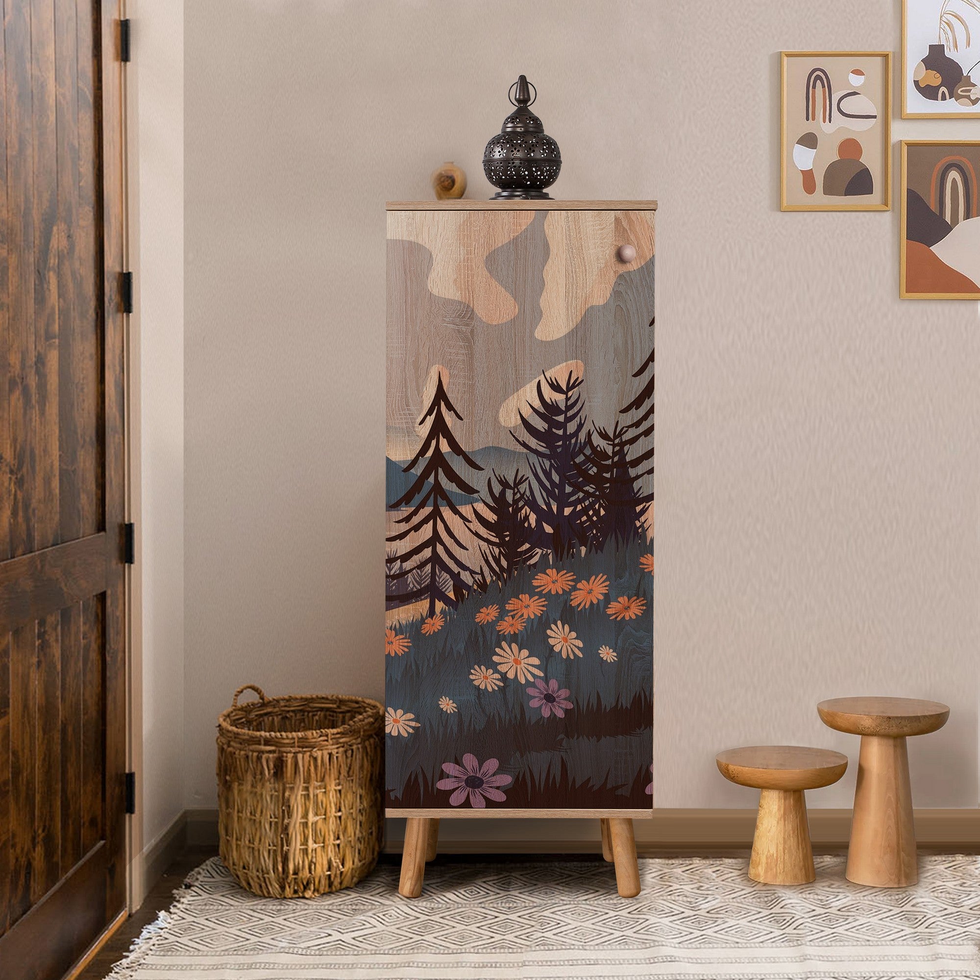 Sapateira estilosa, cor Sonomo, 50 x 135 x 38 cm | Aglomerado 100% revestido em melamina, pés e puxadores de madeira maciça | Revestimento UV durável, amplo espaço de armazenamento