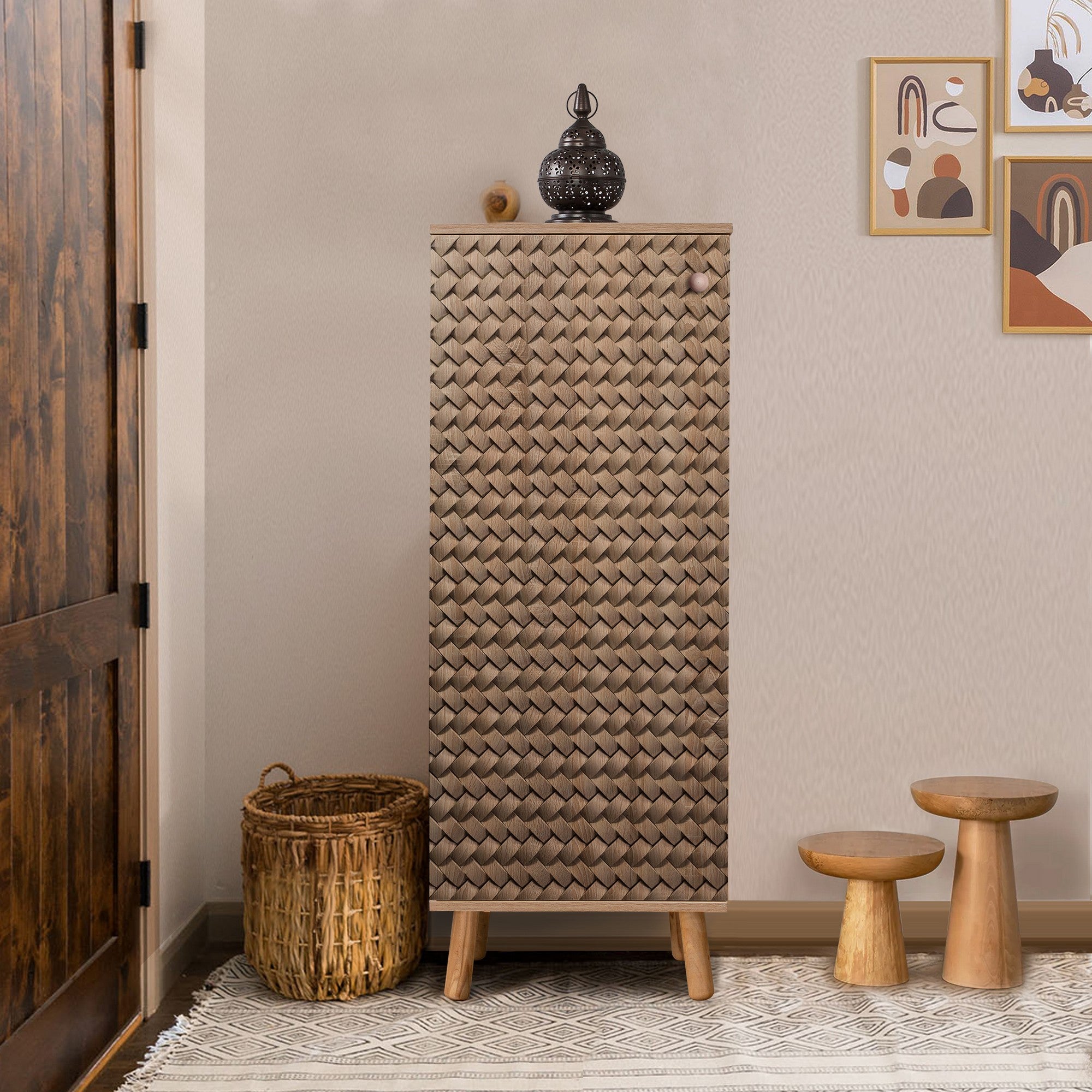 Sapateira estilosa, cor Sonomo, 50 x 135 x 38 cm | Aglomerado 100% revestido em melamina, pés e puxadores de madeira maciça | Revestimento UV durável, amplo espaço de armazenamento