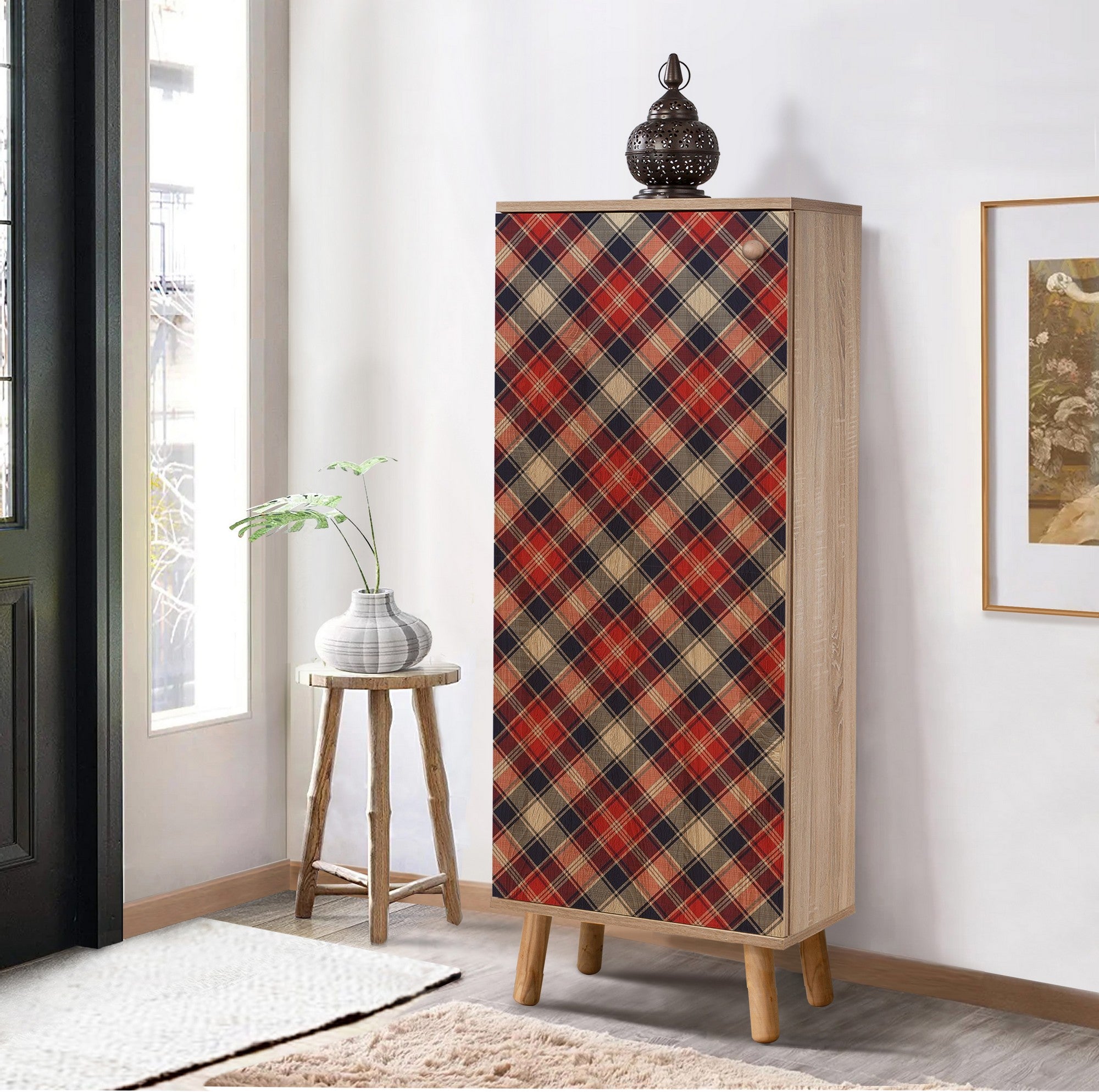 Sapateira estilosa, cor Sonomo, 50 x 135 x 38 cm | Aglomerado 100% revestido em melamina, pés e puxadores de madeira maciça | Revestimento UV durável, amplo espaço de armazenamento