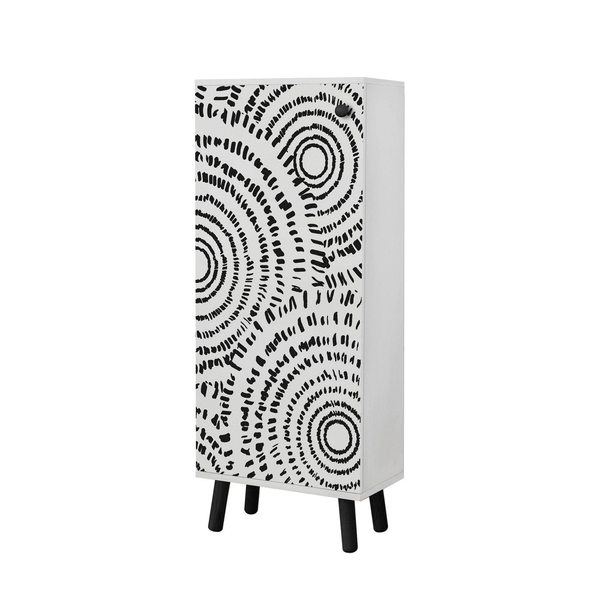 Sapateira estilosa, branca e preta, 50 x 135 x 38 cm | Aglomerado 100% revestido em melamina, pés e puxadores de madeira maciça | Revestimento UV durável, amplo espaço de armazenamento