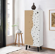 Sapateira estilosa, branca e preta, 50 x 135 x 38 cm | Aglomerado 100% revestido em melamina, pés e puxadores de madeira maciça | Revestimento UV durável, amplo espaço de armazenamento