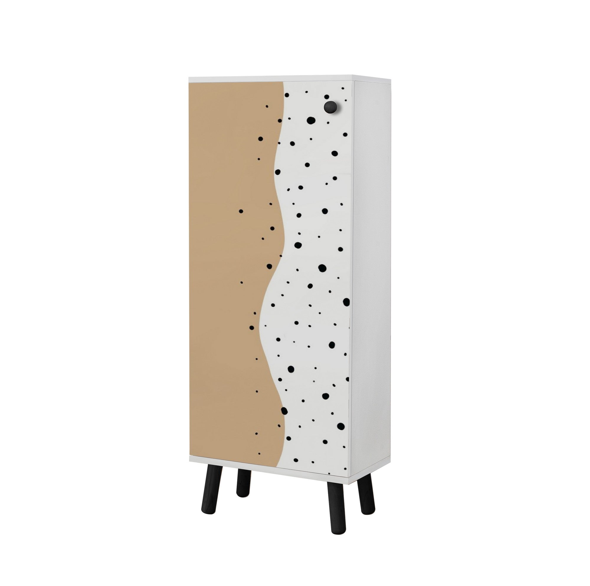 Sapateira estilosa, branca e preta, 50 x 135 x 38 cm | Aglomerado 100% revestido em melamina, pés e puxadores de madeira maciça | Revestimento UV durável, amplo espaço de armazenamento