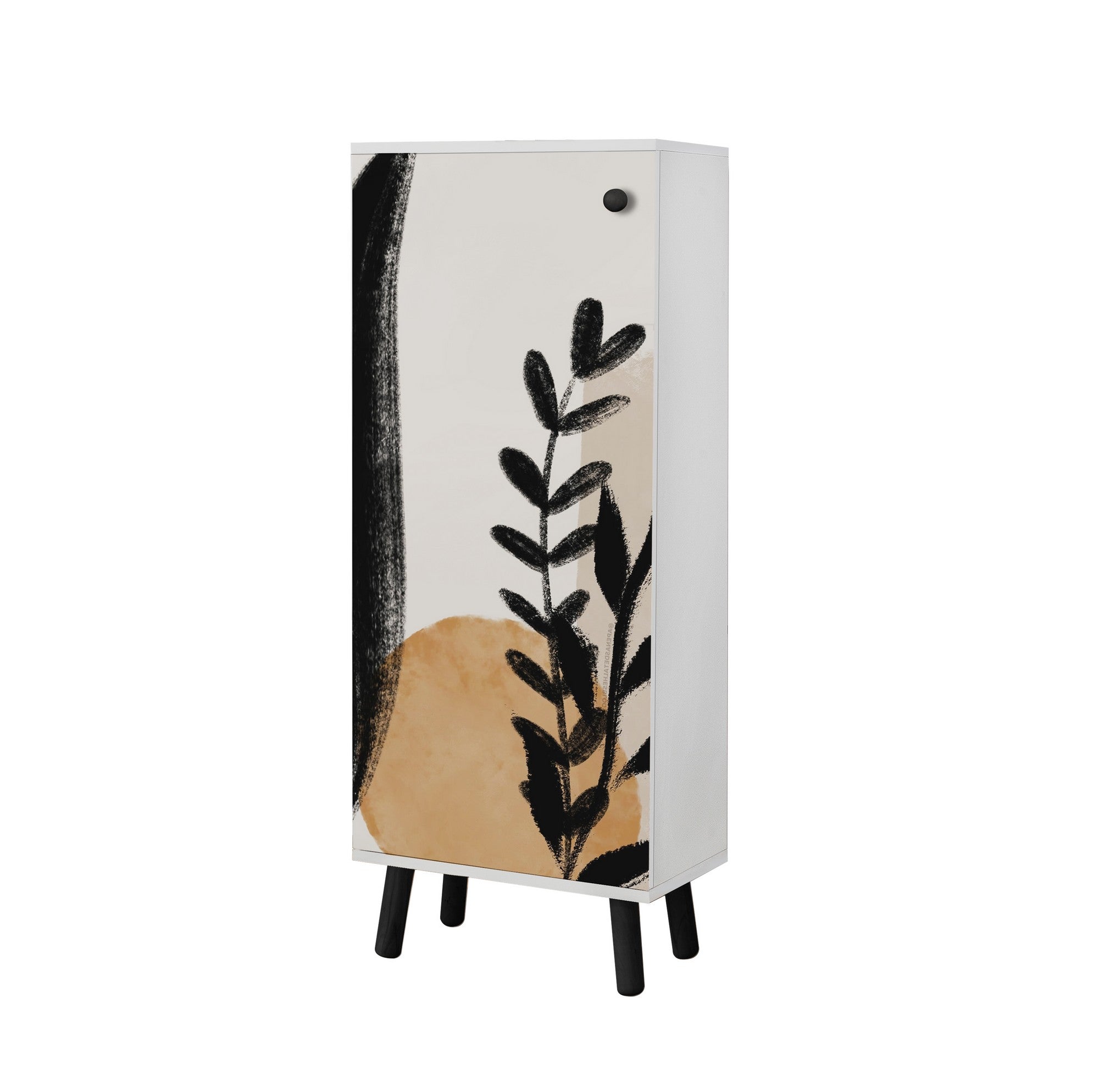 Sapateira estilosa, branca e preta, 50 x 135 x 38 cm | Aglomerado 100% revestido em melamina, pés e puxadores de madeira maciça | Revestimento UV durável, amplo espaço de armazenamento