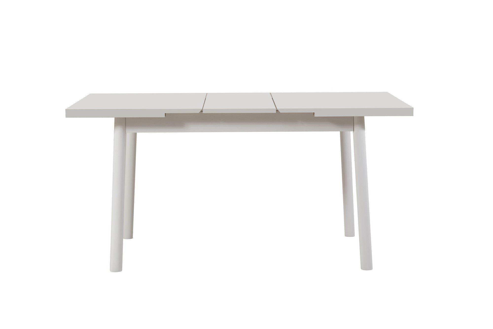 Conjunto de mesa de jantar extensível e cadeiras (4 peças), branco, 120-155 cm | Aglomerado 100% revestido em melamina, pernas de madeira de faia | Elegante e funcional para refeições modernas