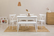 Elegante conjunto de mesa de jantar com 6 peças e cadeiras, branco, 120 x 75 x 75 cm | 100% aglomerado revestido em melamina, 18 mm de espessura | Perfeito para salas de jantar modernas