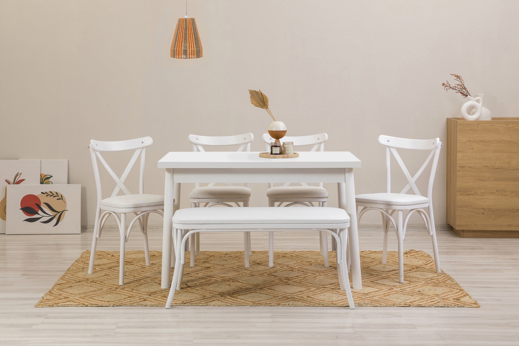 Elegante conjunto de mesa de jantar com 6 peças e cadeiras, branco, 120 x 75 x 75 cm | 100% aglomerado revestido em melamina, 18 mm de espessura | Perfeito para salas de jantar modernas