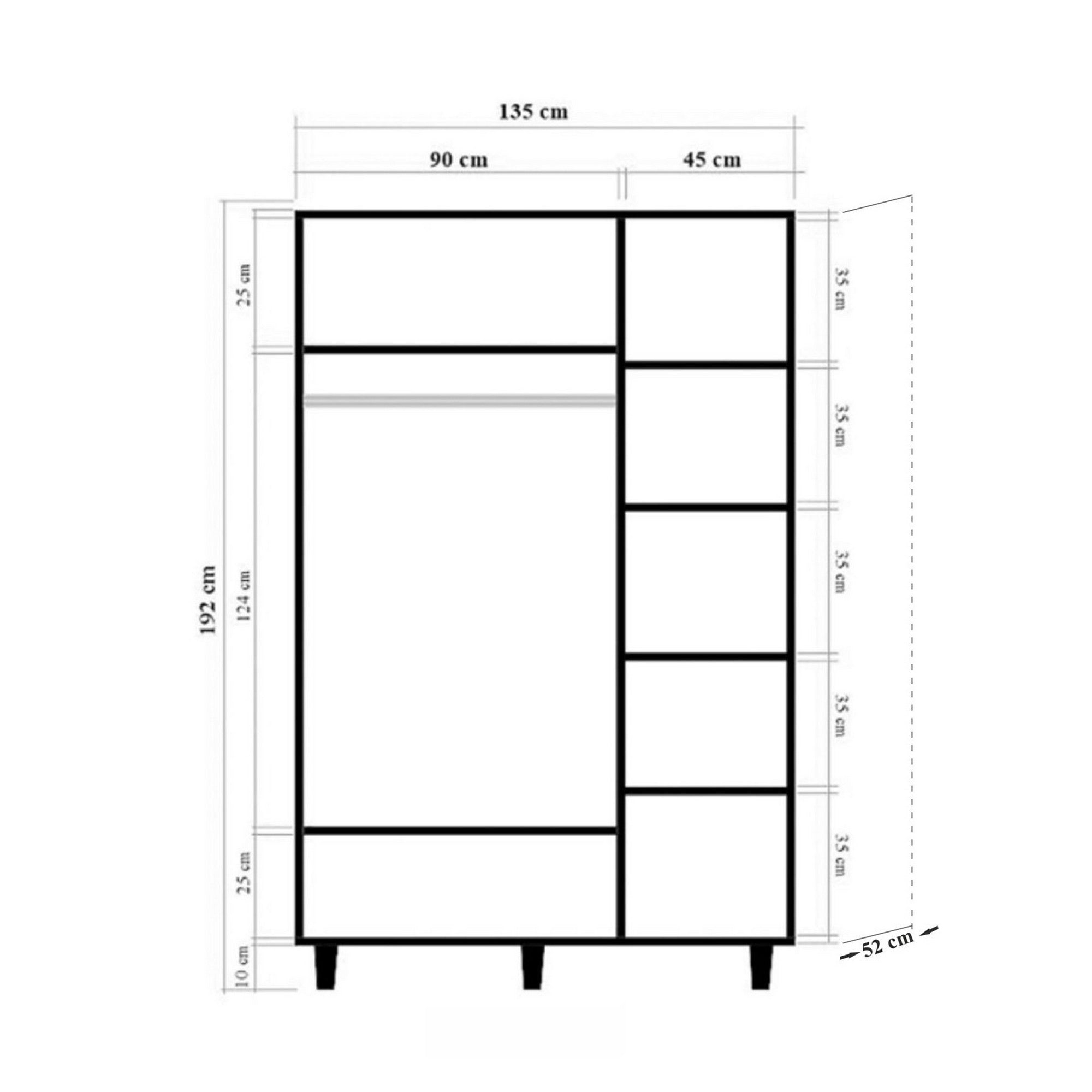 Guarda-roupa elegante – 135 x 192 x 52 cm – Sonomo – Aglomerado