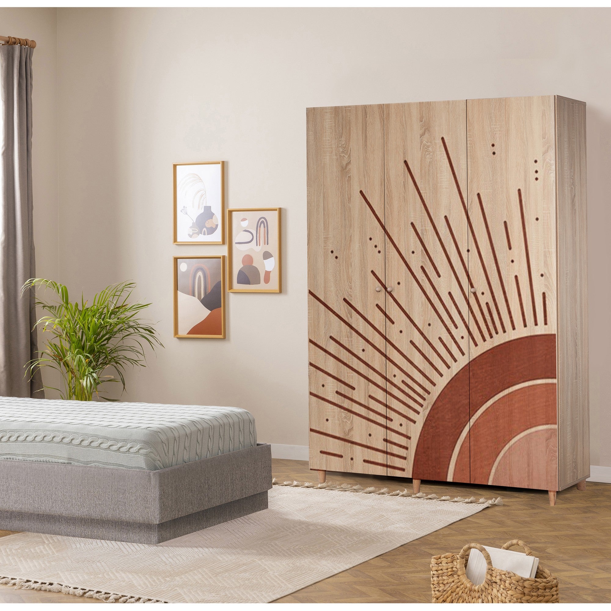 Guarda-roupa elegante com pernas de madeira de carpa – 135 x 192 x 52 cm – Sonomo – Aglomerado revestido em melamina