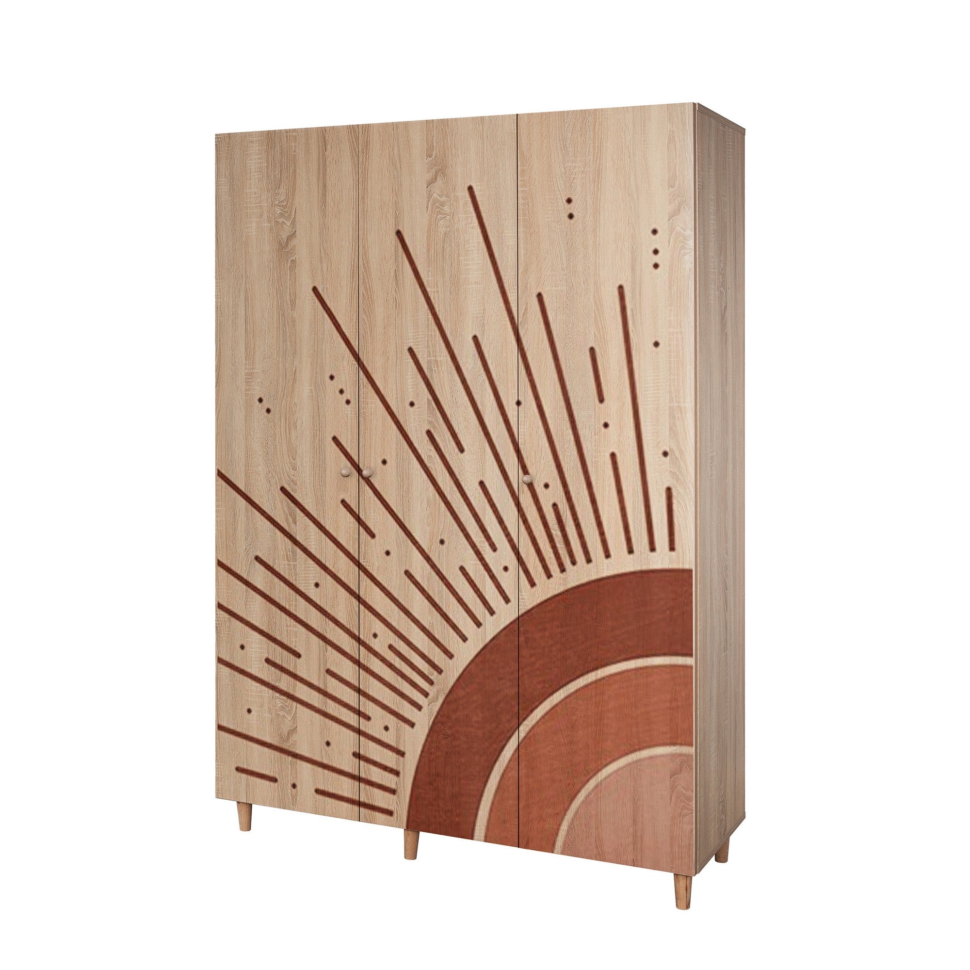Guarda-roupa elegante com pernas de madeira de carpa – 135 x 192 x 52 cm – Sonomo – Aglomerado revestido em melamina