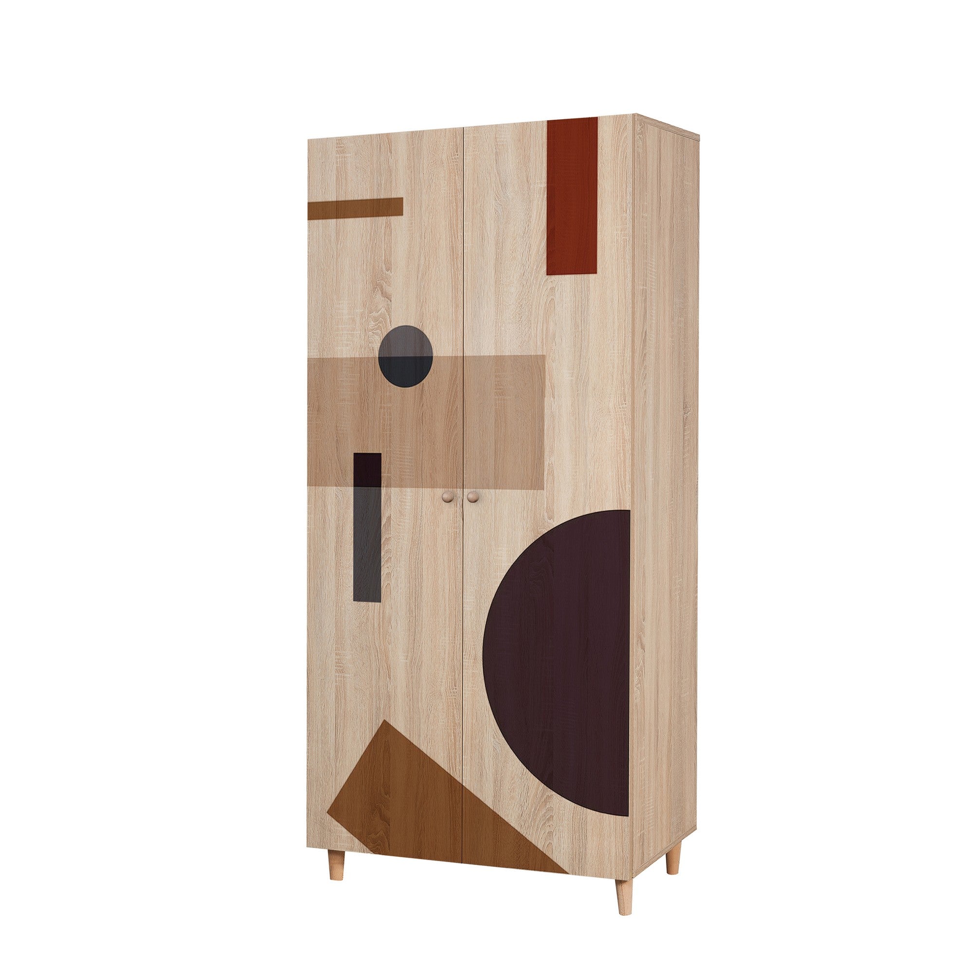 Guarda-roupa elegante com pernas de madeira de carpa – 90x192x52 cm – cor Sonomo – aglomerado revestido a melamina