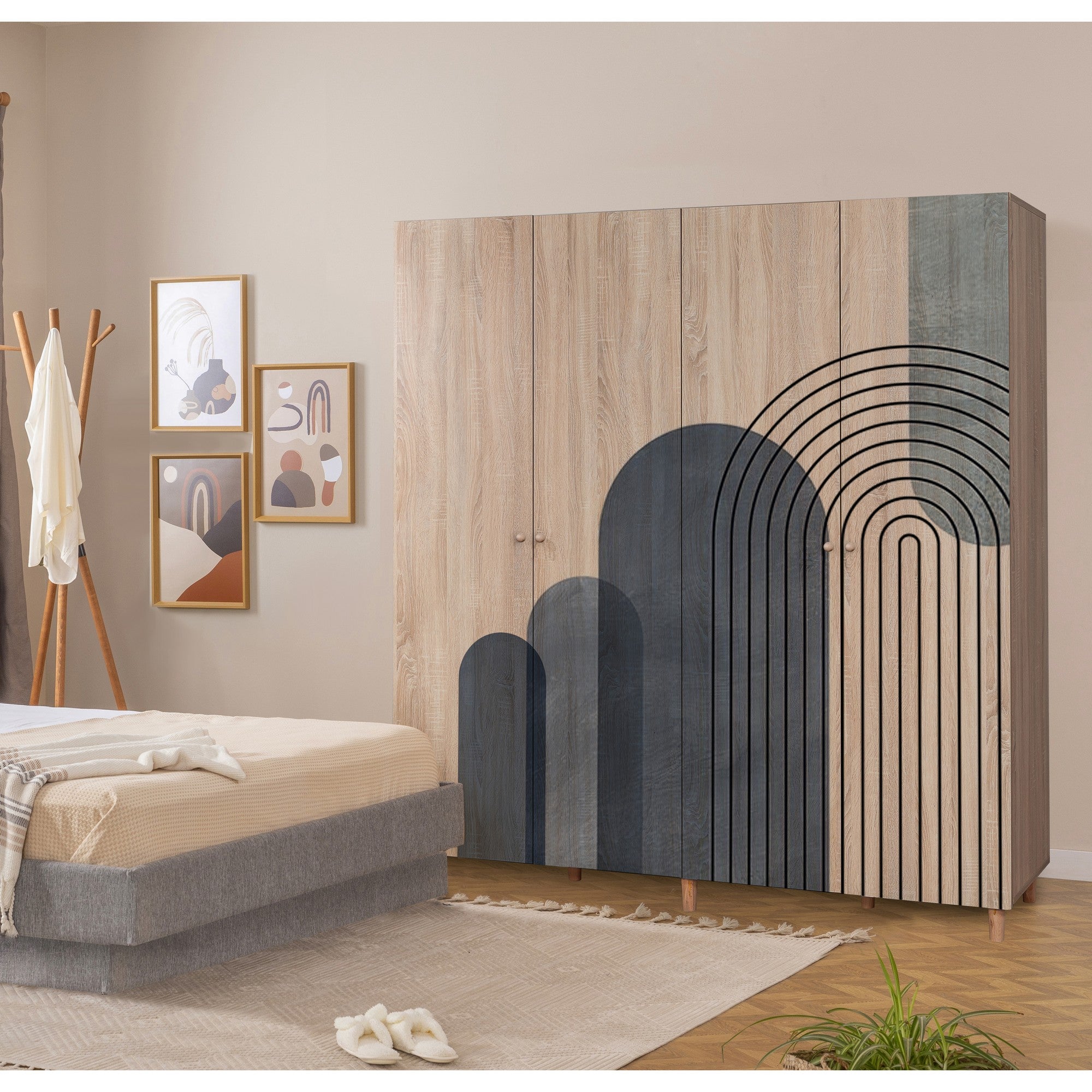 Guarda-roupa elegante – 180 x 192 x 52 cm – cor Sonomo – aglomerado revestido a melamina