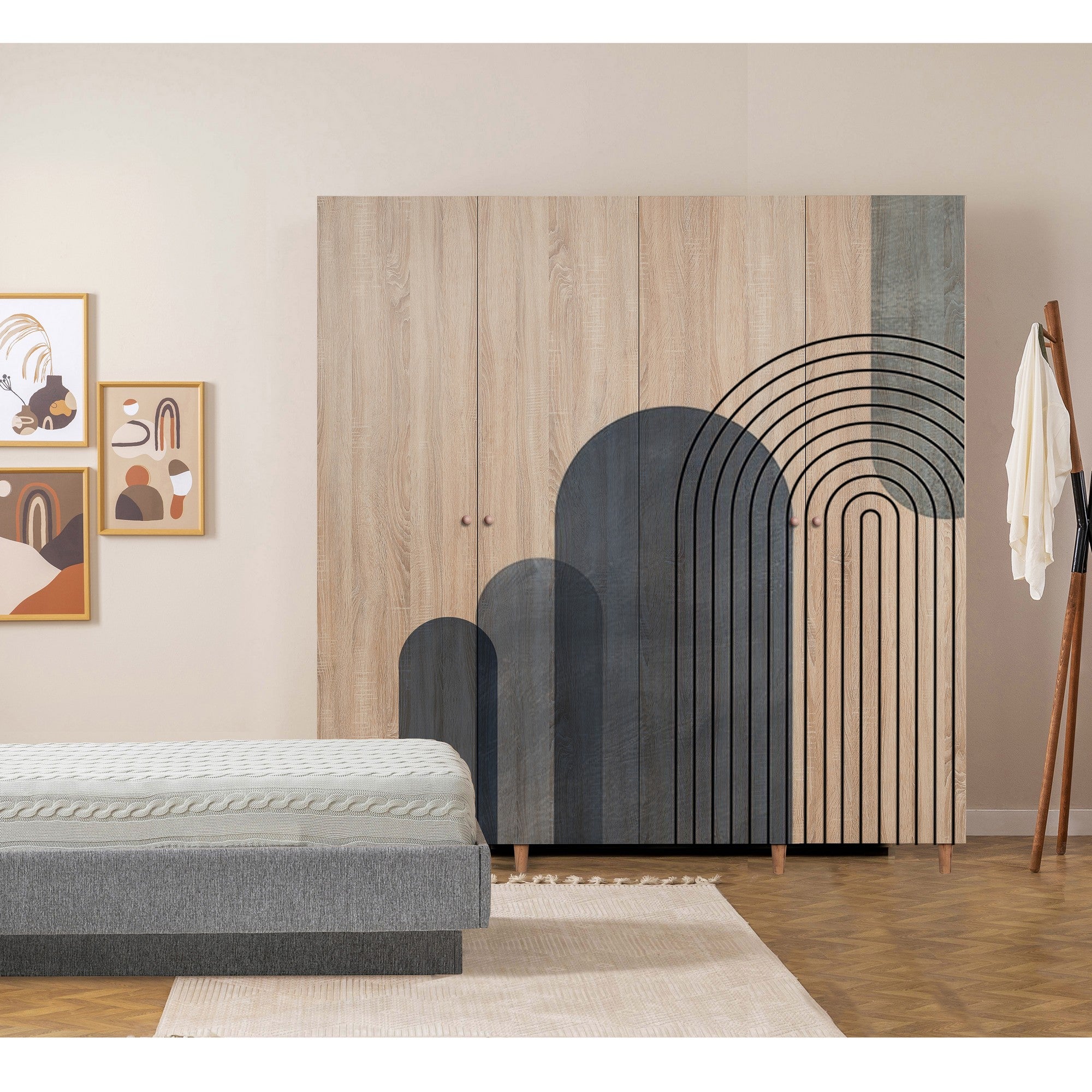 Guarda-roupa elegante – 180 x 192 x 52 cm – cor Sonomo – aglomerado revestido a melamina