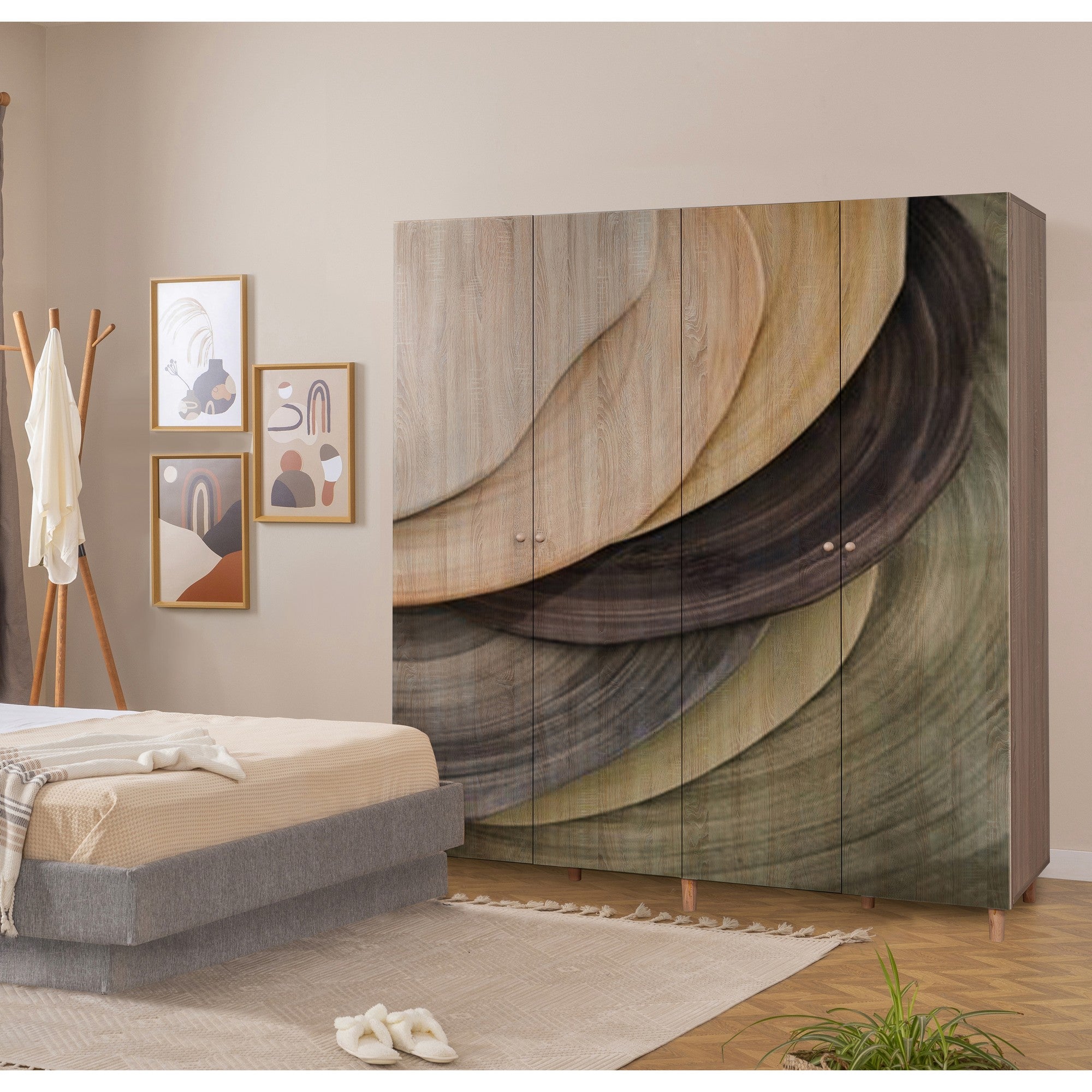 Guarda-roupa elegante com pés de madeira de carpa, cor Sonomo, 180 x 192 x 52 cm | Aglomerado 100% revestido em melamina, revestimento UV, puxadores de madeira maciça, prateleiras amplas