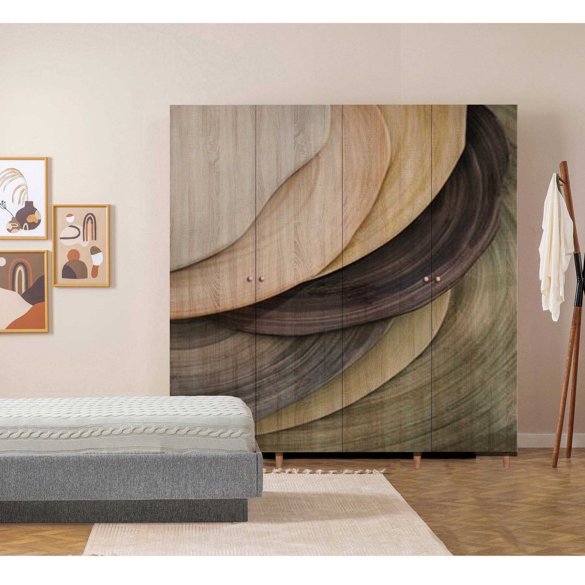 Guarda-roupa elegante com pés de madeira de carpa, cor Sonomo, 180 x 192 x 52 cm | Aglomerado 100% revestido em melamina, revestimento UV, puxadores de madeira maciça, prateleiras amplas