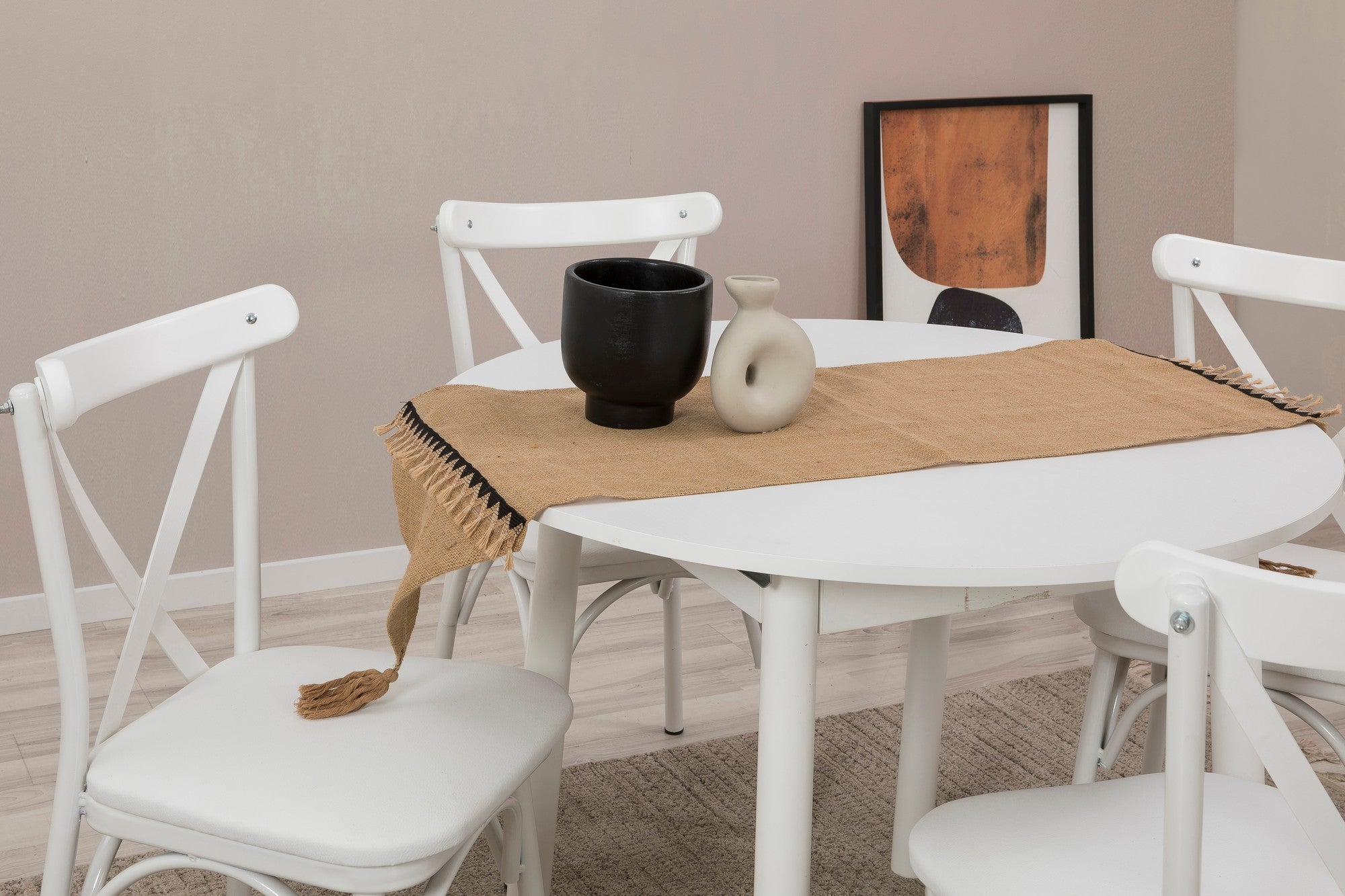 Conjunto de mesa de jantar extensível e cadeiras (5 peças), branco, 100-139 cm | Painel de partículas 100% revestido em melamina, pernas de madeira de faia | Elegante e funcional para refeições modernas